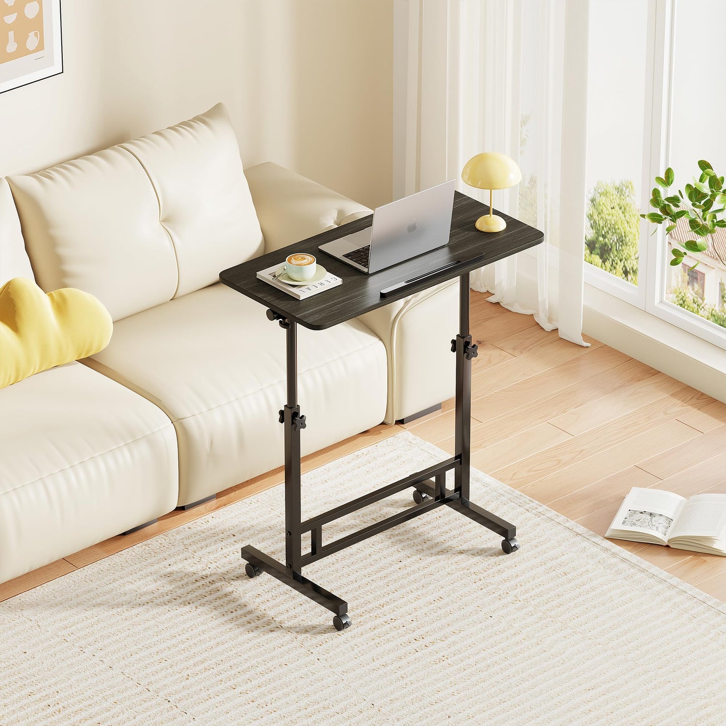 Mu Guang Adjustable Standing Desk - Rolling Portable Desk for Home Office, Black Portable Rolling Desk, Small Standing Desk with Wheels for Walking Pad, Study Room, Teacher