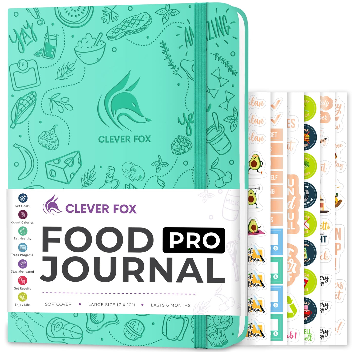 Clever Fox Food Journal Pro – Diet & Wellness Planner for Women & Men – Weight Loss Diary with Calorie Tracker – Food Log for Tracking Meals, Exercise & Weightloss - Undated, 7" x 10" Turquoise