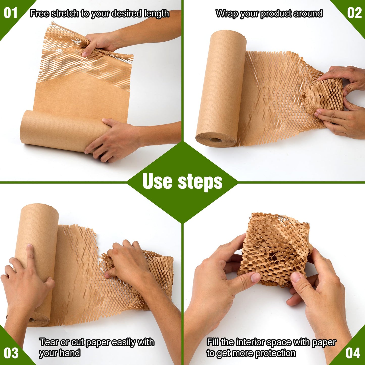 Honeycomb Packing Paper 15" Width X 400 FT for Moving Glass Dishes Recyclable Wrapping Paper Bubble Wrap Packing Material for Shipping Fragile Items Shipping Filler with 20 Fragile Stickers