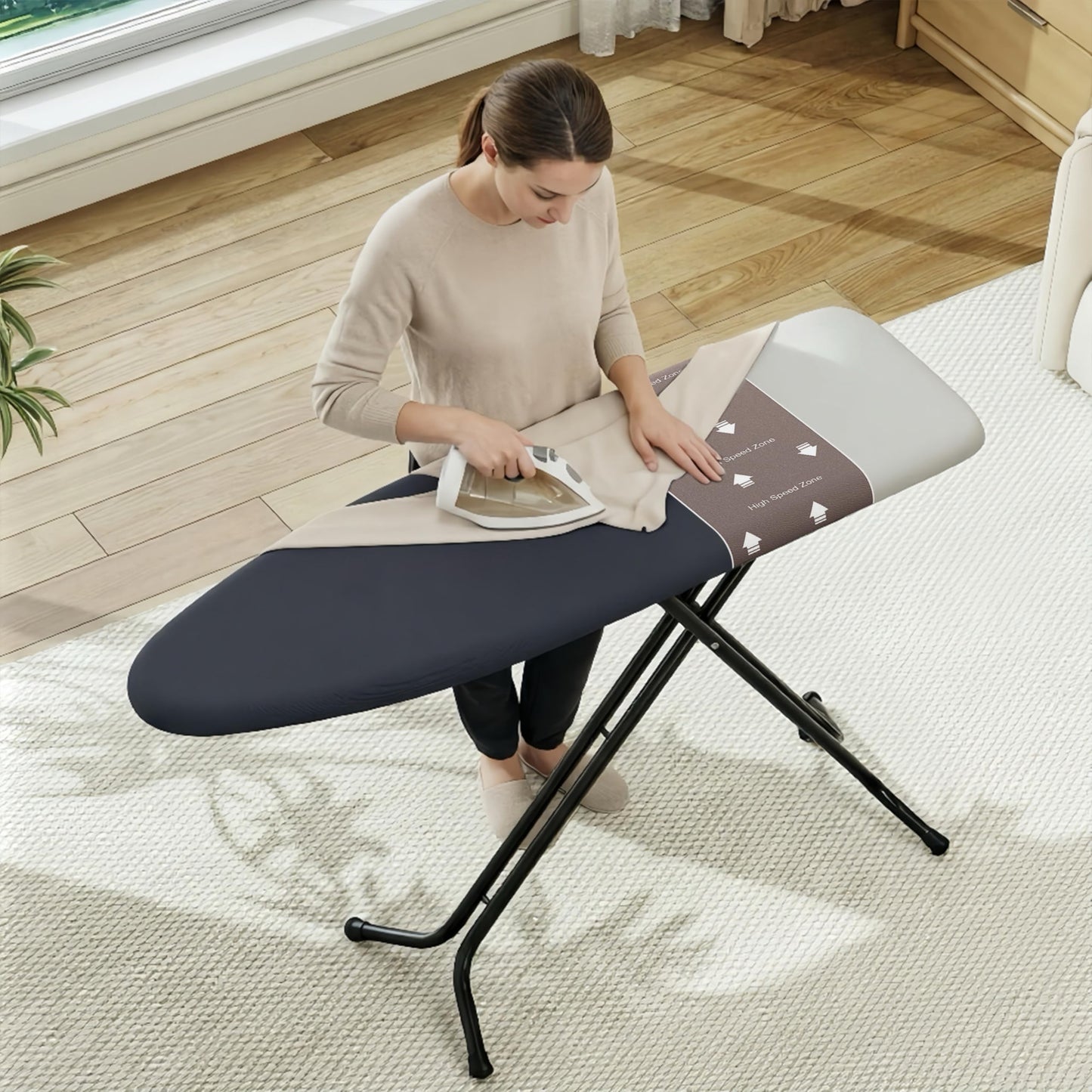 Foldable Ironing Board Standard Size, Iron Board Table Stand Foldable, Space-Saving Iron and Ironing Boards Set, Folding Ironing Boards Full Size with High Speed Zone and Hanging Hook 13”x43” Gray
