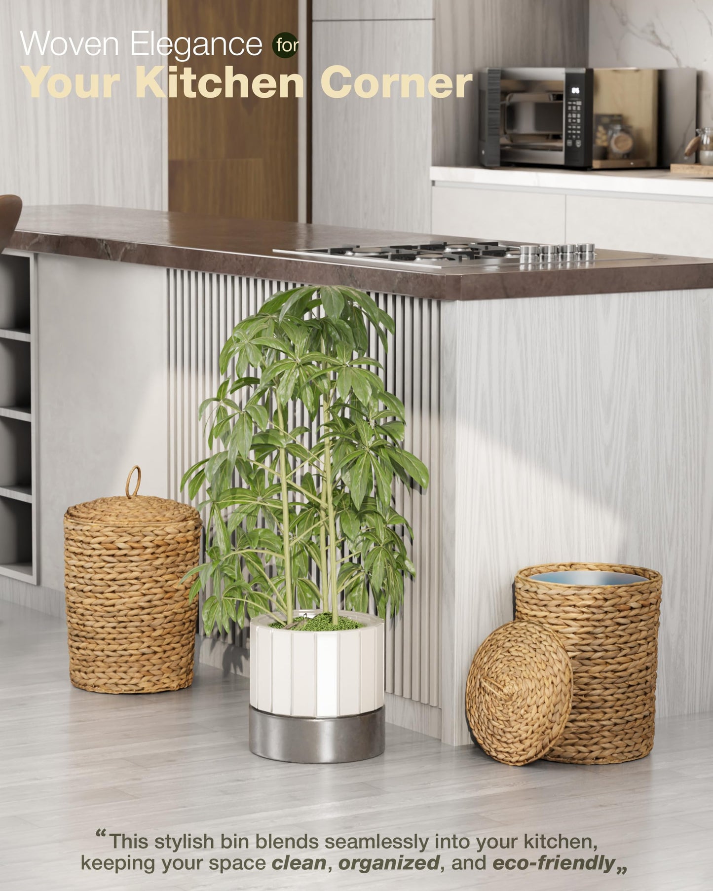 BLUEWEST 3 Gallons Wicker Bathroom Trash Can with Lid, Handwoven Rattan Wastebasket with Removable Plastic Inner Bin, Decorative Waste Basket for Bedroom, Office, or Kitchen