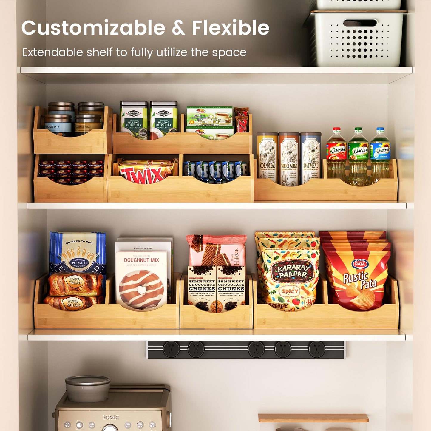 Onion Storage Bins Potato, 3 Tier Bamboo Pantry Storage Bin Stackable Ventilated Kitchen Organizer for Pantry, Countertop, Bathroom, Space-Saving, Easy Access Handle Natural Brown(Assembly Required)