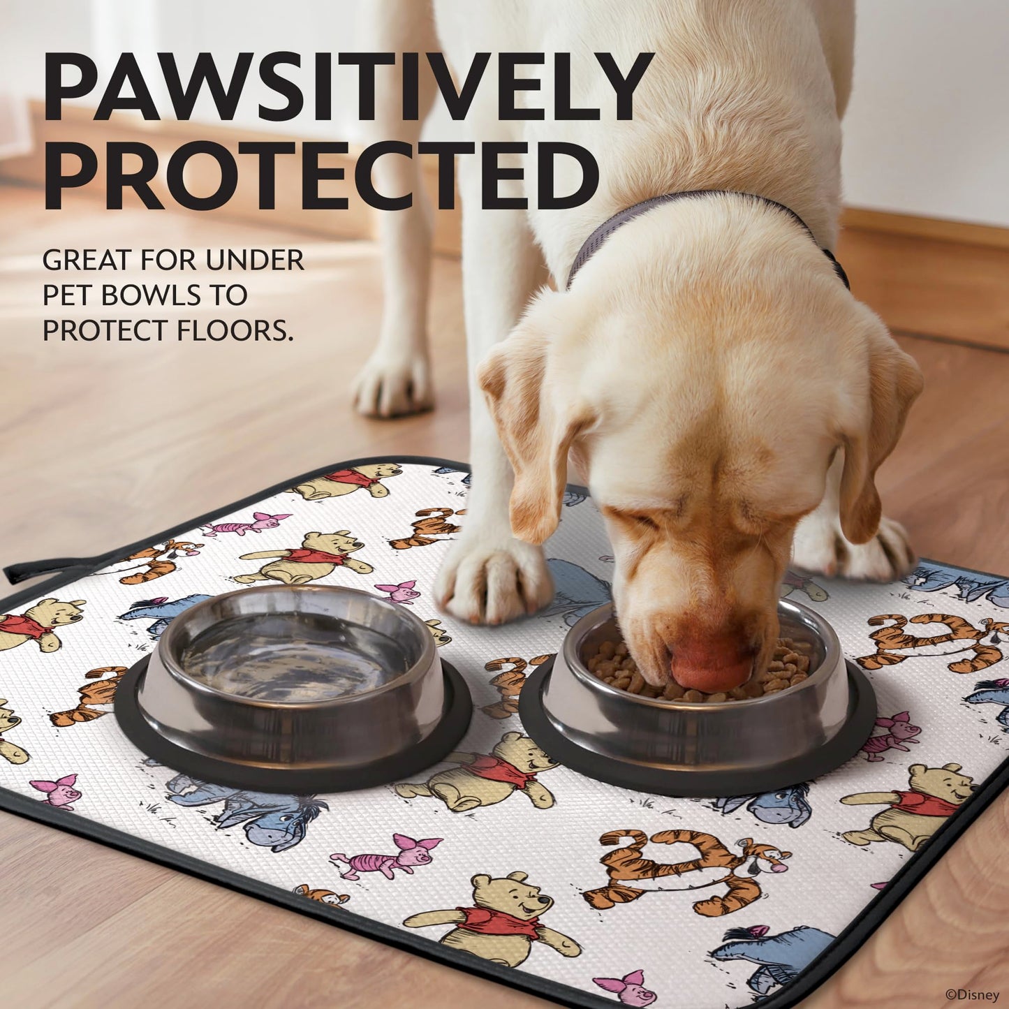 Disney Dish Drying Mats for Kitchen Counter (2 Pack) – 16" x 18" Absorbent Kitchen Drying Mats for Dishes – Mickey & Minnie, Winnie the Pooh, & Stitch Dish Mats