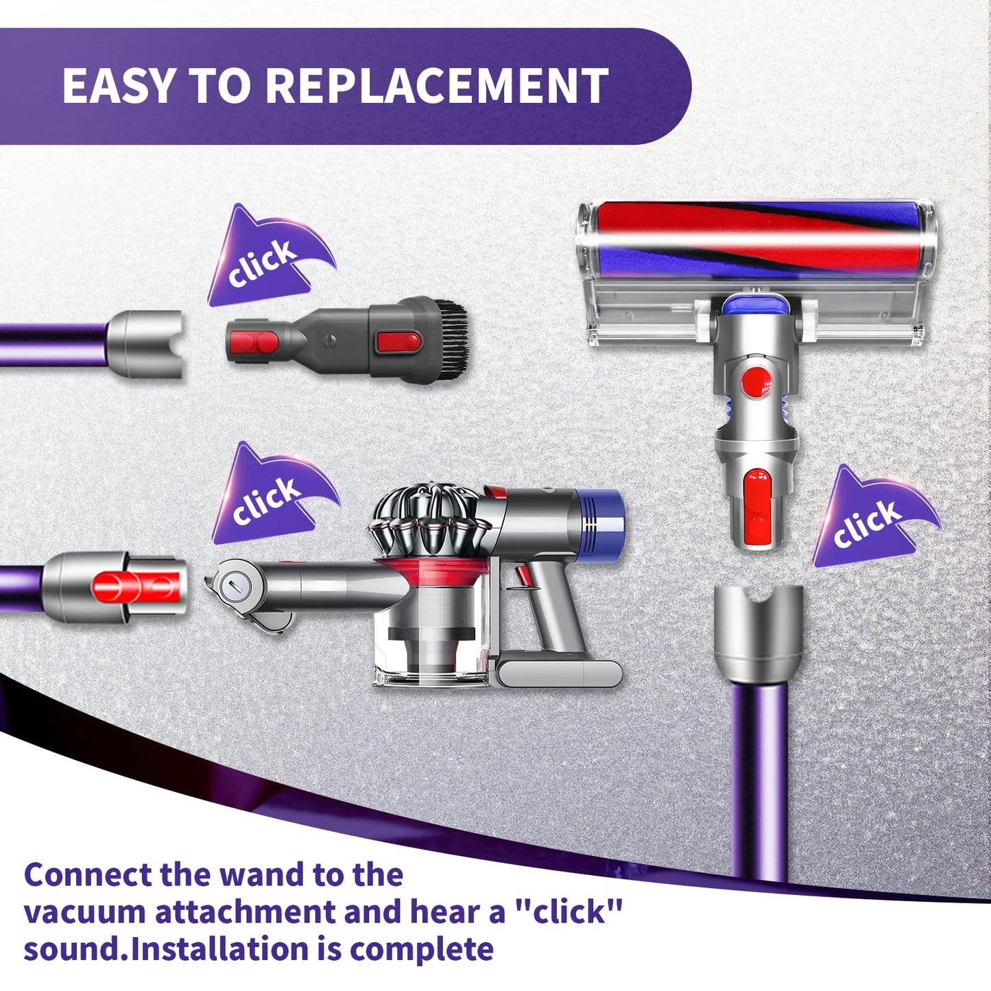 Replacement Wand Extension Tube Compatible with Dyson V15 V11 V10 V8 V7 Cordless Vacuum Cleaners, Extension Vacuum Replacement Parts, 28.9IN (Purple)