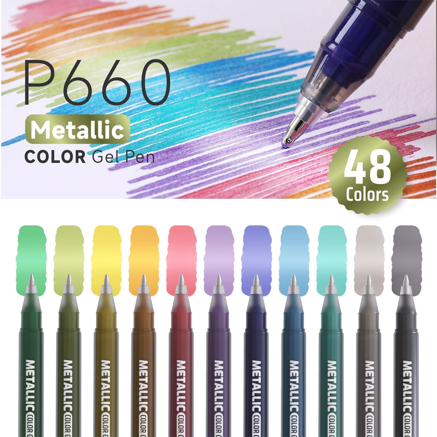 Ddaowanx Metallic Gel Pens Acrylic Paint 48 Colors,1.0mm Medium Point Glitter Pens,Waterproof & Fade-Resistant for Nail Art,Glass,Wood,Stone,DIY Crafts,Drawing-Art Supplies Gift Set