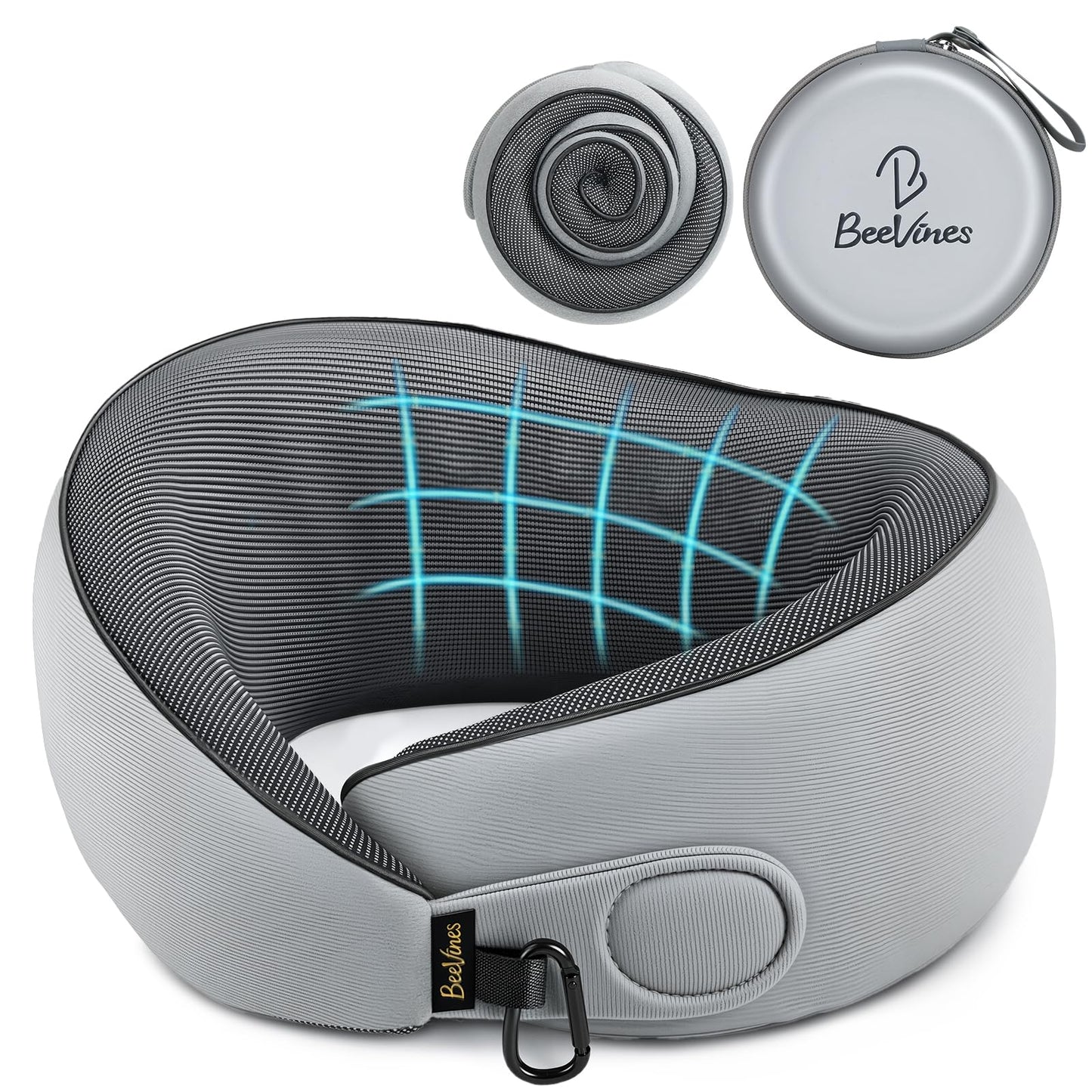 BeeVines Travel Pillow with Carry Case, Memory Foam Neck Pillows for Airplanes, 360° Wrap Around Support for Sleeping, Breathable & Washable Cover for Long Flights, Car & Train Traveling