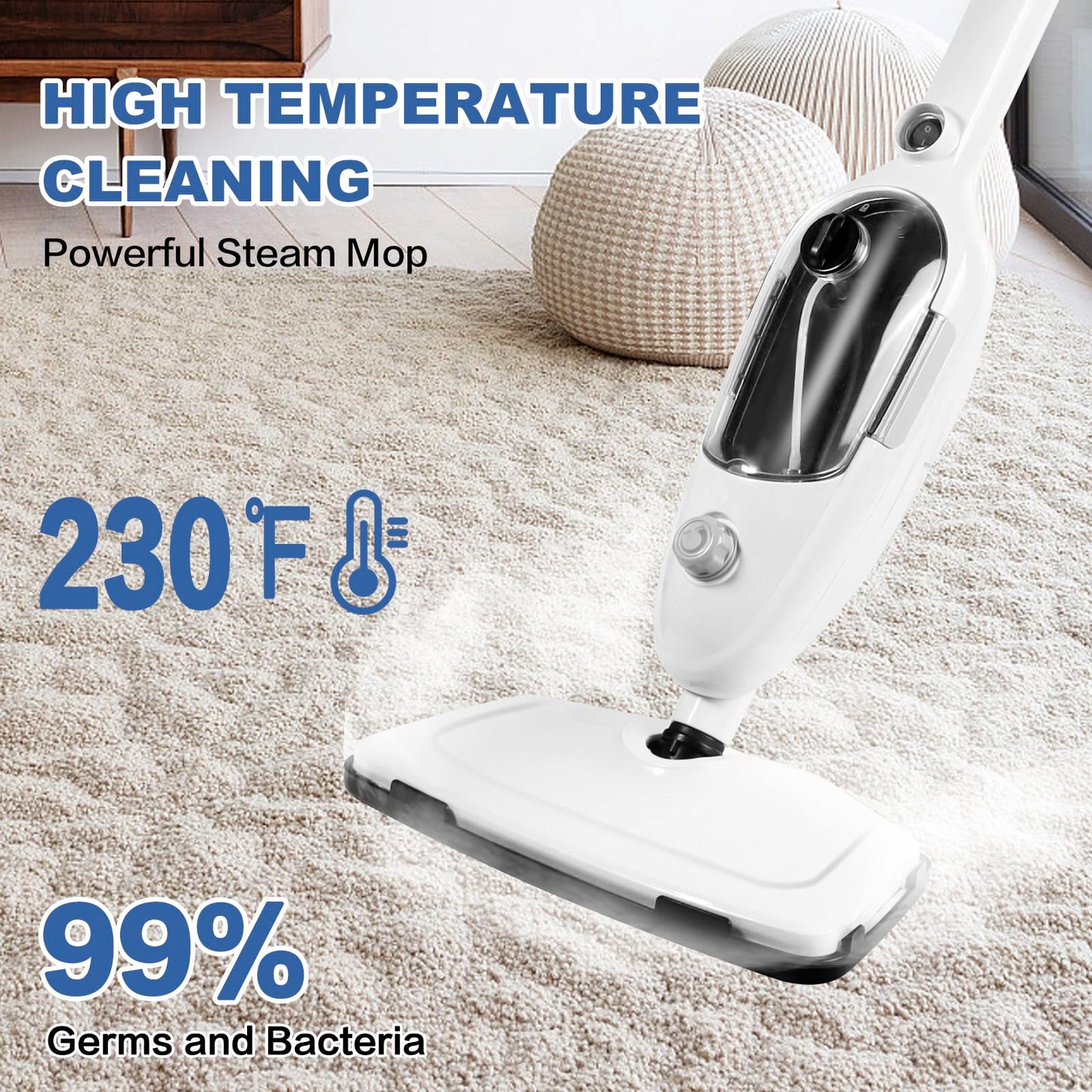 Steam Mop Cleaner 10-in-1 with Convenient Detachable Handheld Unit, Laminate/Hardwood/Tiles/Carpet Kitchen - Garment - Clothes - Pet Friendly Steamer Whole House Multipurpose Use