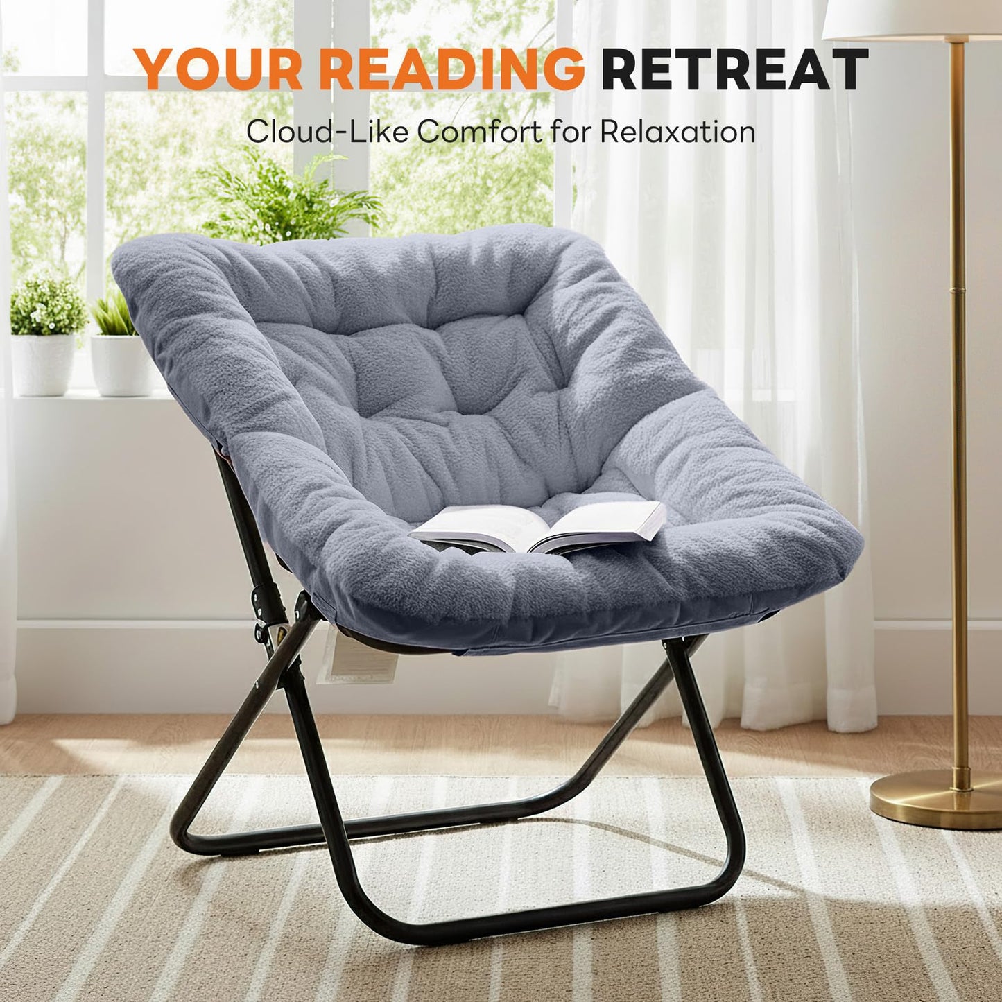 Sweetcrispy Comfy Chair for Adults, Foldable Living Room Chair, Soft Faux Fur Lounge for Bedroom Dorm Rooms, Comfortable Reading Chair for Teens, X-Large