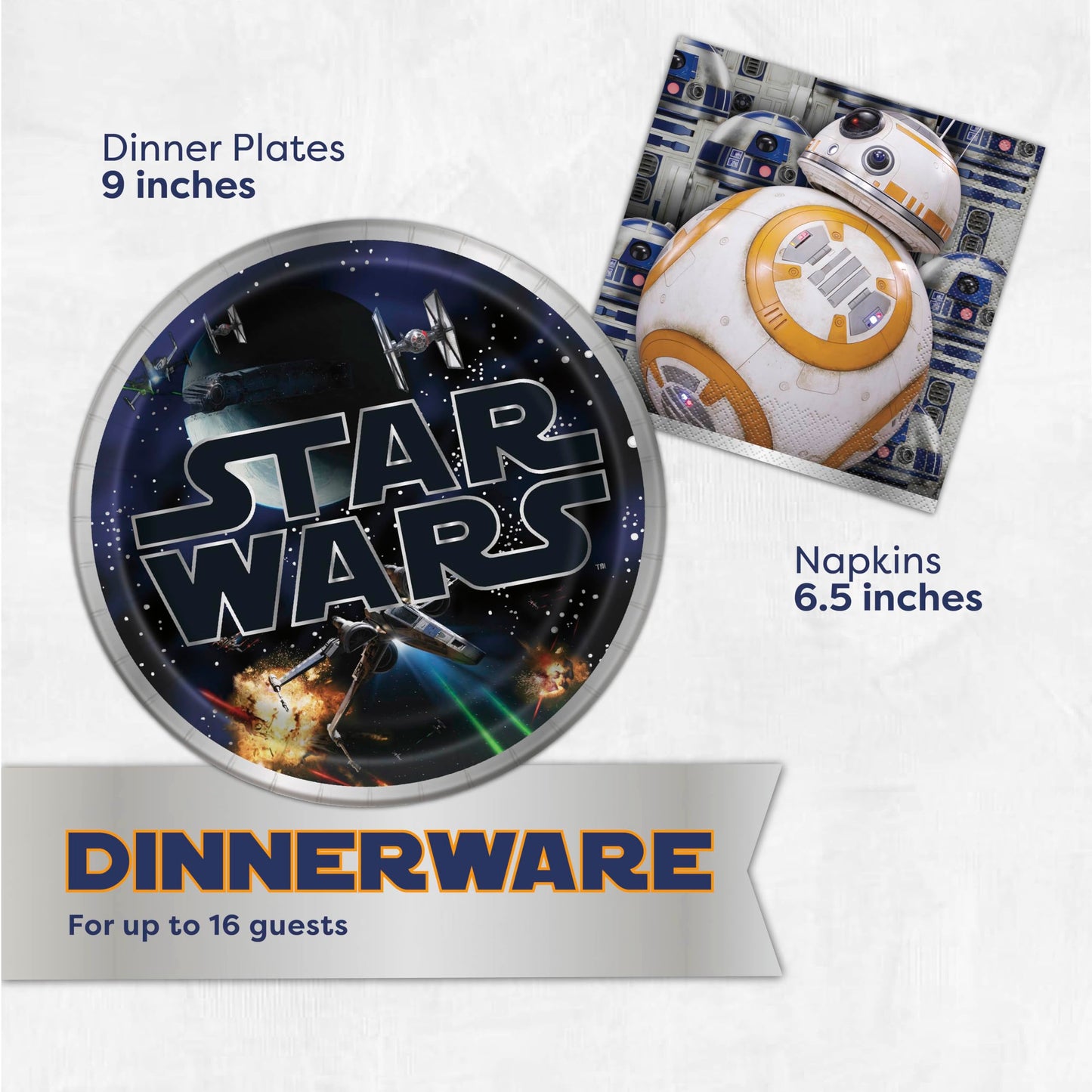 Star Wars Birthday Decorations Set | With 16 Plates, 16 Napkins, 16 Masks, Banner, Tablecover, Birthday Sticker | Officially Licensed