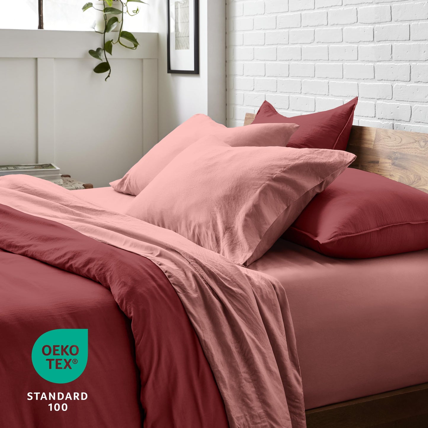 Bare Home Queen Sheet Set - Luxury 1800 Ultra-Soft Stonewashed Microfiber - Brushed - Deep Pockets - Easy Fit - Breathable Bedding - Sheet Sets & Pillowcases (Queen, Dusty Rose)