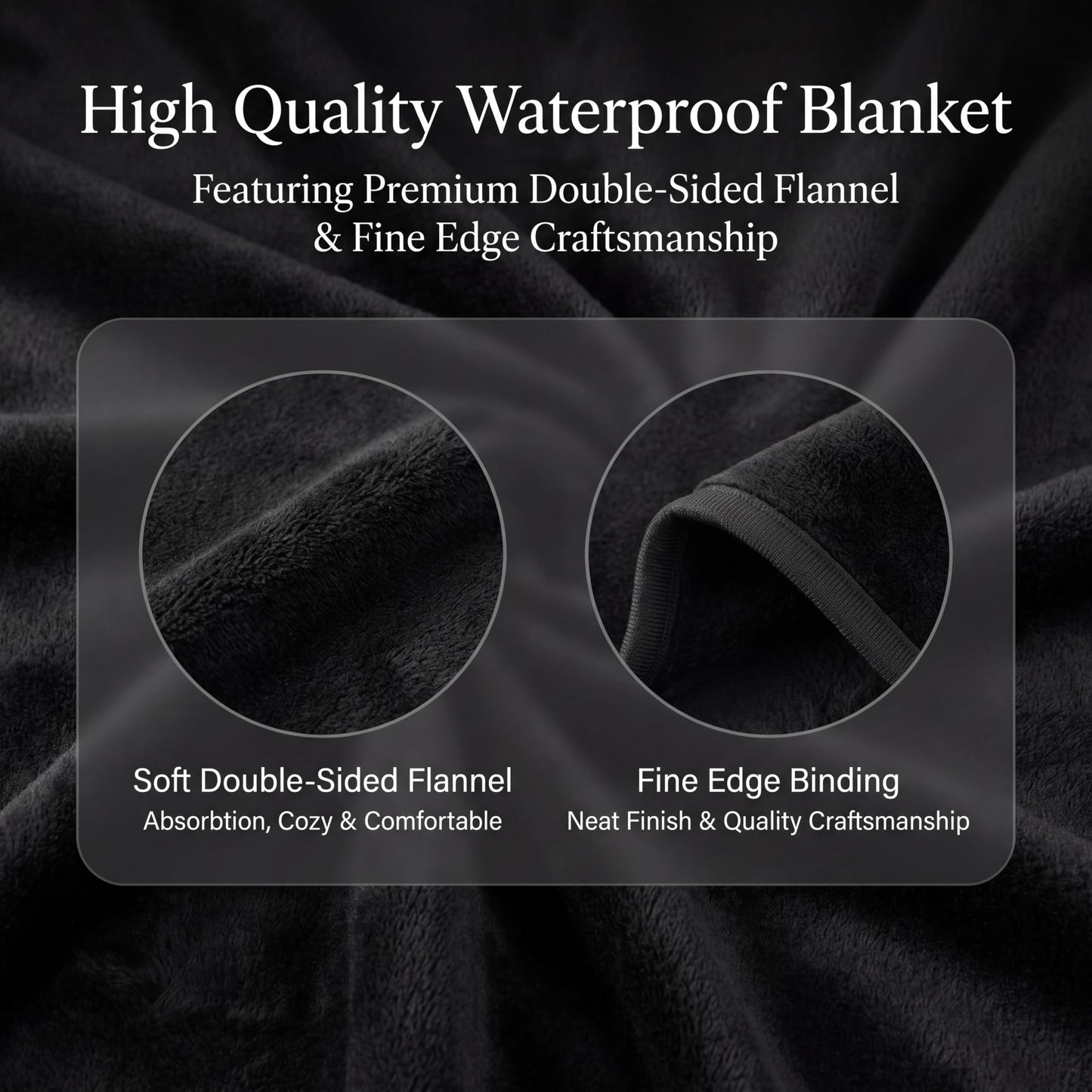 Waterproof Blanket for Bed - 82" x 82" King Size Water Proof and Stain Resistant Bed Protector for Couples, Flannel Moisture Absorbent, Machine Washable, Liquid-Resistant Throw Blanket, Black