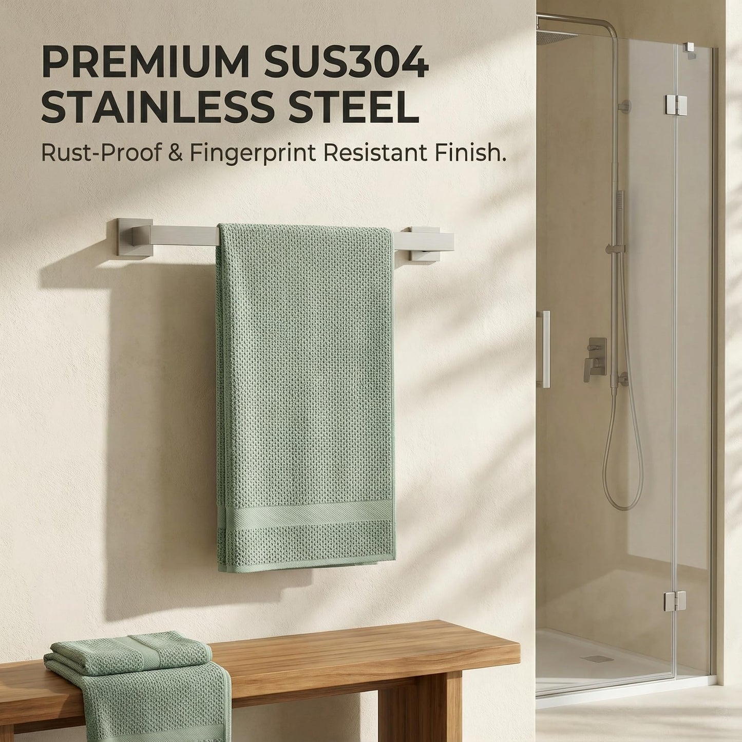 5-Piece Brushed Nickel Bathroom Hardware Set, Wall Mounted Thickened 304 Stainless Steel Towel Holder Set, Featuring 23.6" Towel Bar, Hand Towel Rack, Toilet Paper Holder, and 2 Towel Hooks
