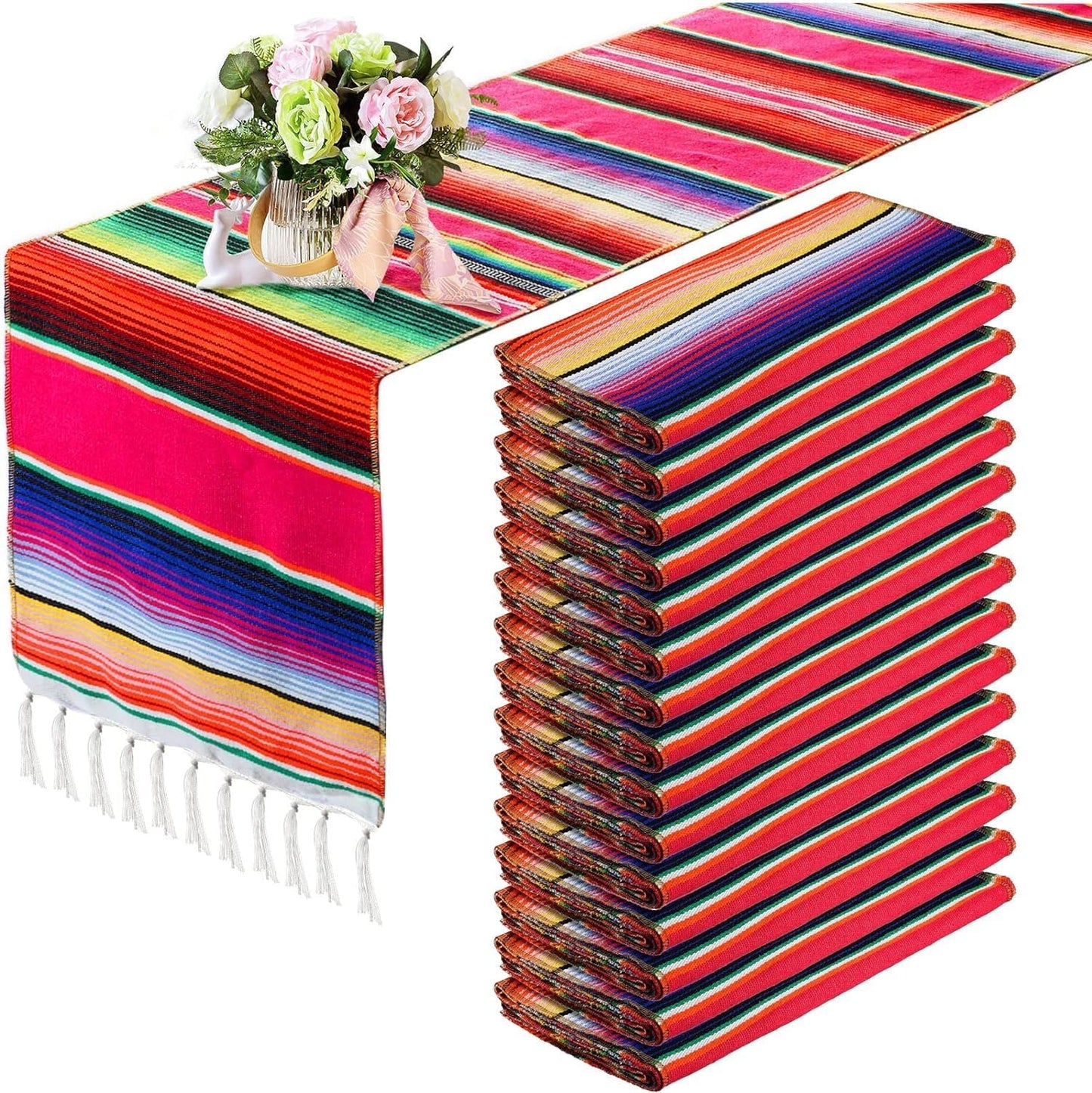 15 Pcs Mexican Table Runner Fiesta Mexican Theme Party Decoration for Cinco de Mayo Fiesta Party Serape Zarape Table Runner 14 x 84 Inch (Novel Style)