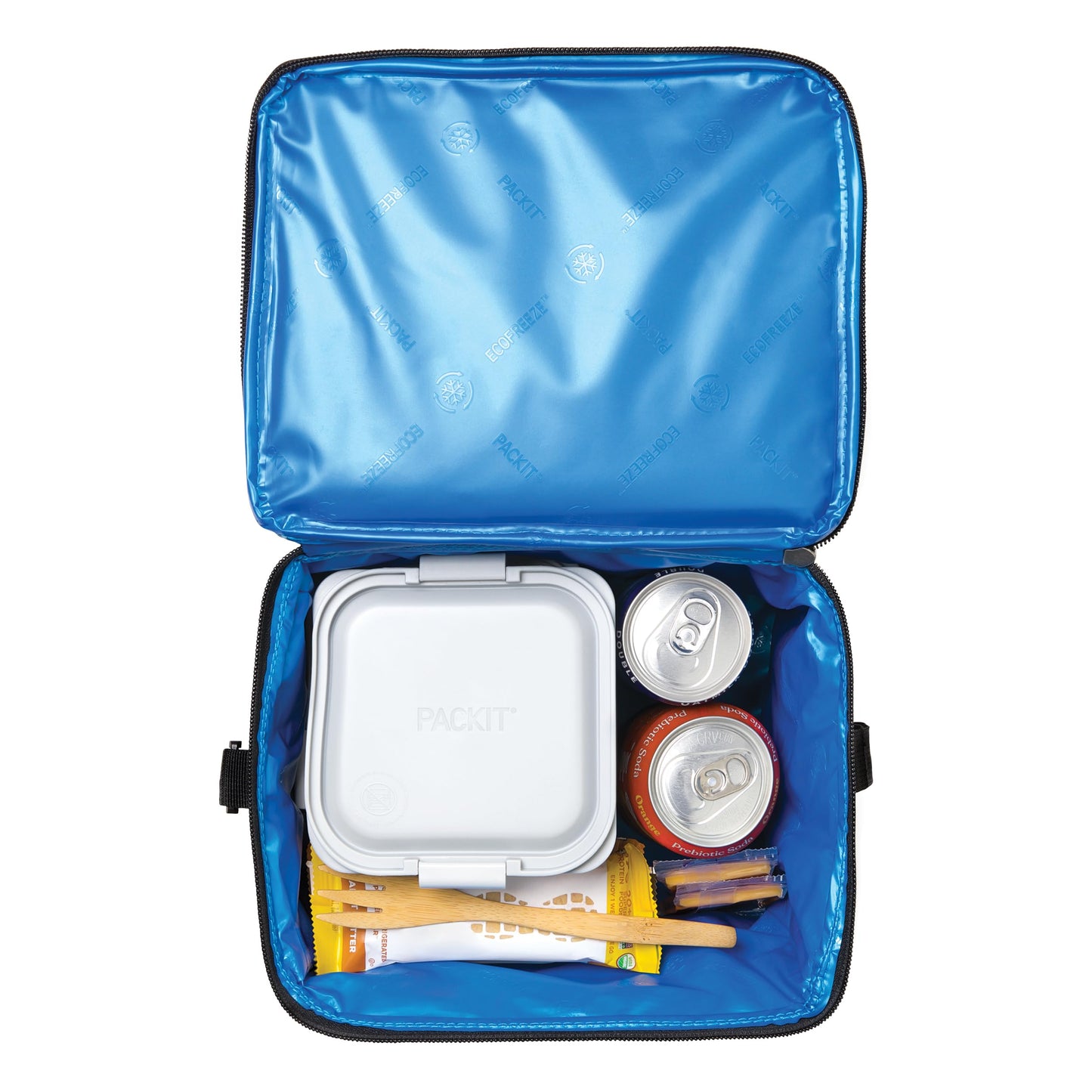 PackIt Freezable Essential Lunch Cooler, Black, Built with EcoFreeze Technology, Fully Freezable, Collapsible, Reusable, With Adjustable Crossbody Strap, Top Clip Handle, Designed for Fresh Office