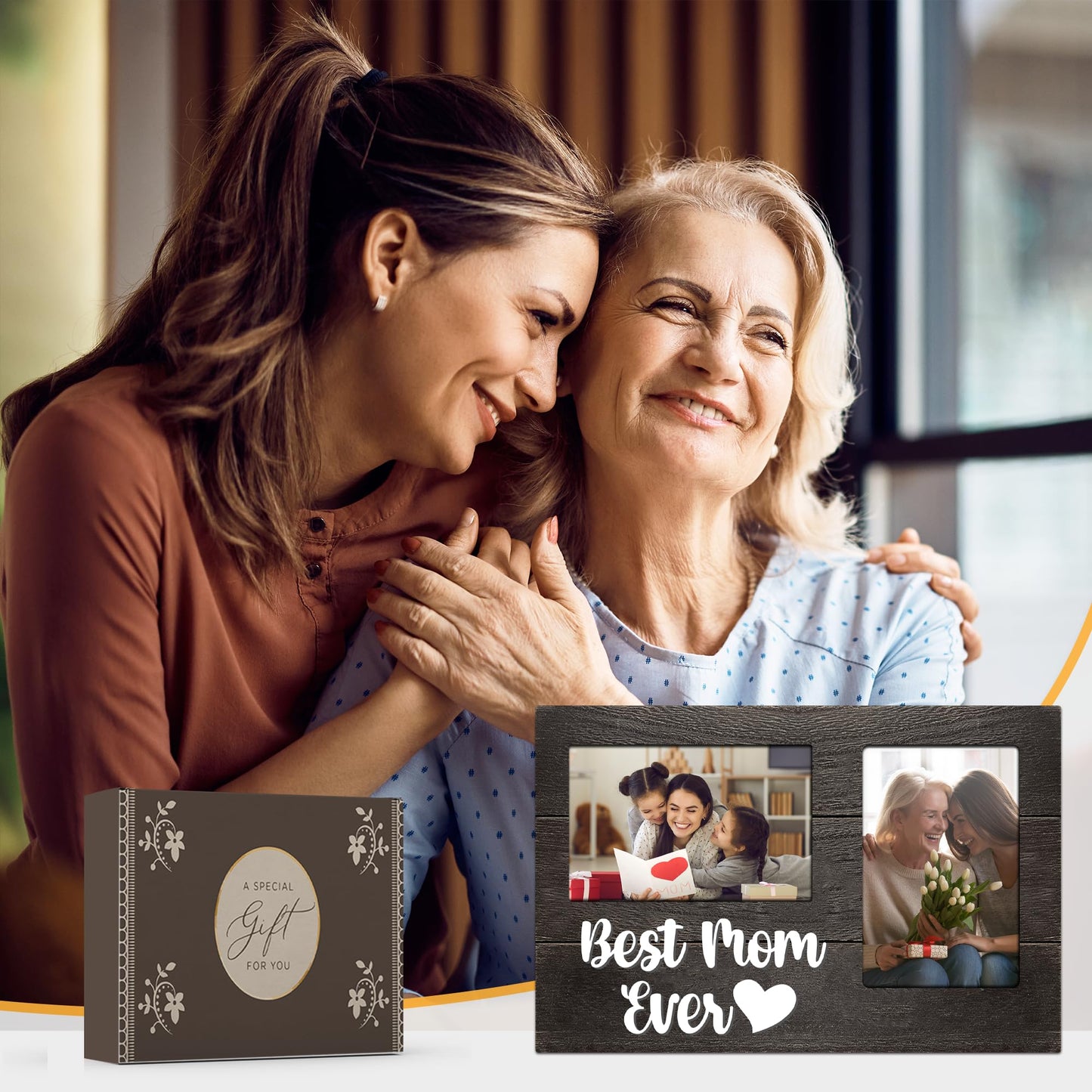 JNDJE Gifts for Mom, Mothers Day Mom Gift from Daughters 3D Photo Frame Hold 4x6 Inches Two Photos, Picture Frames Present