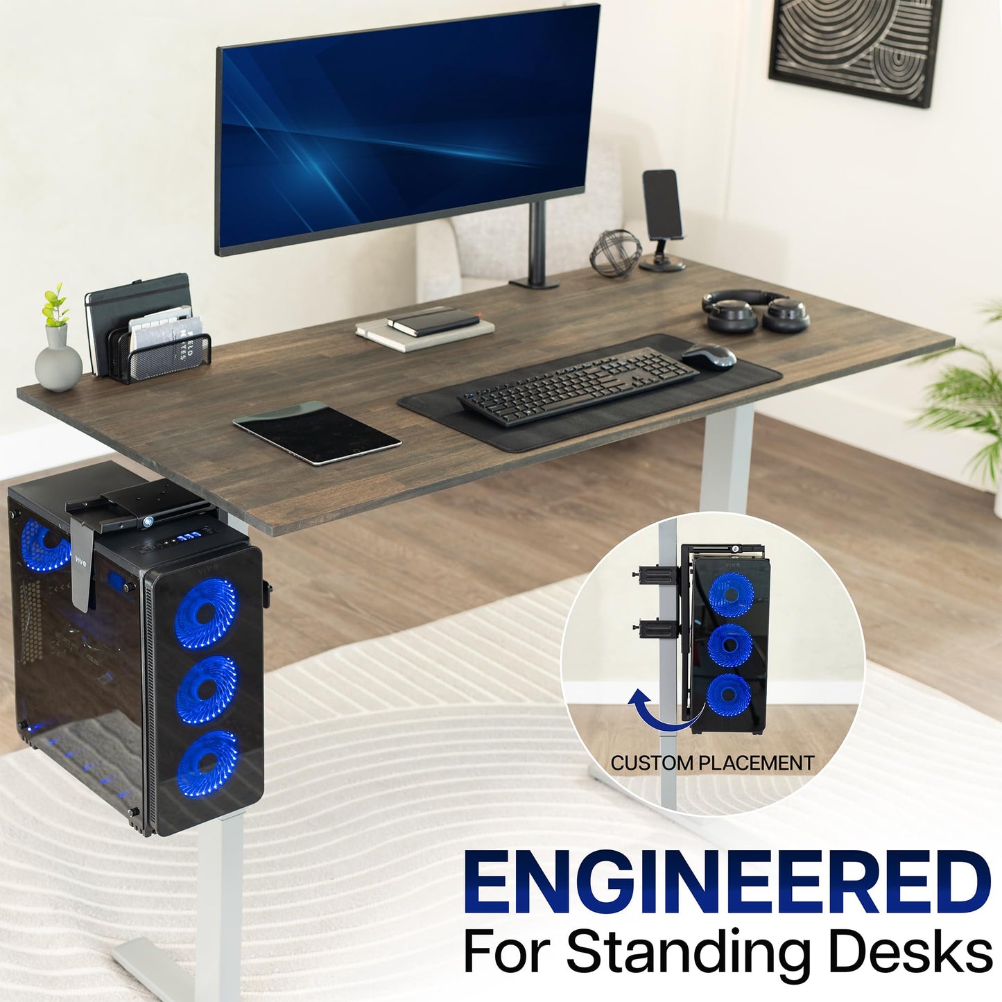 VIVO Adjustable Clamp-on Desk Leg PC Mount, Under Desk PC Mount, Computer Case CPU Holder with Tool-Free Installation, Black, MOUNT-PC01C