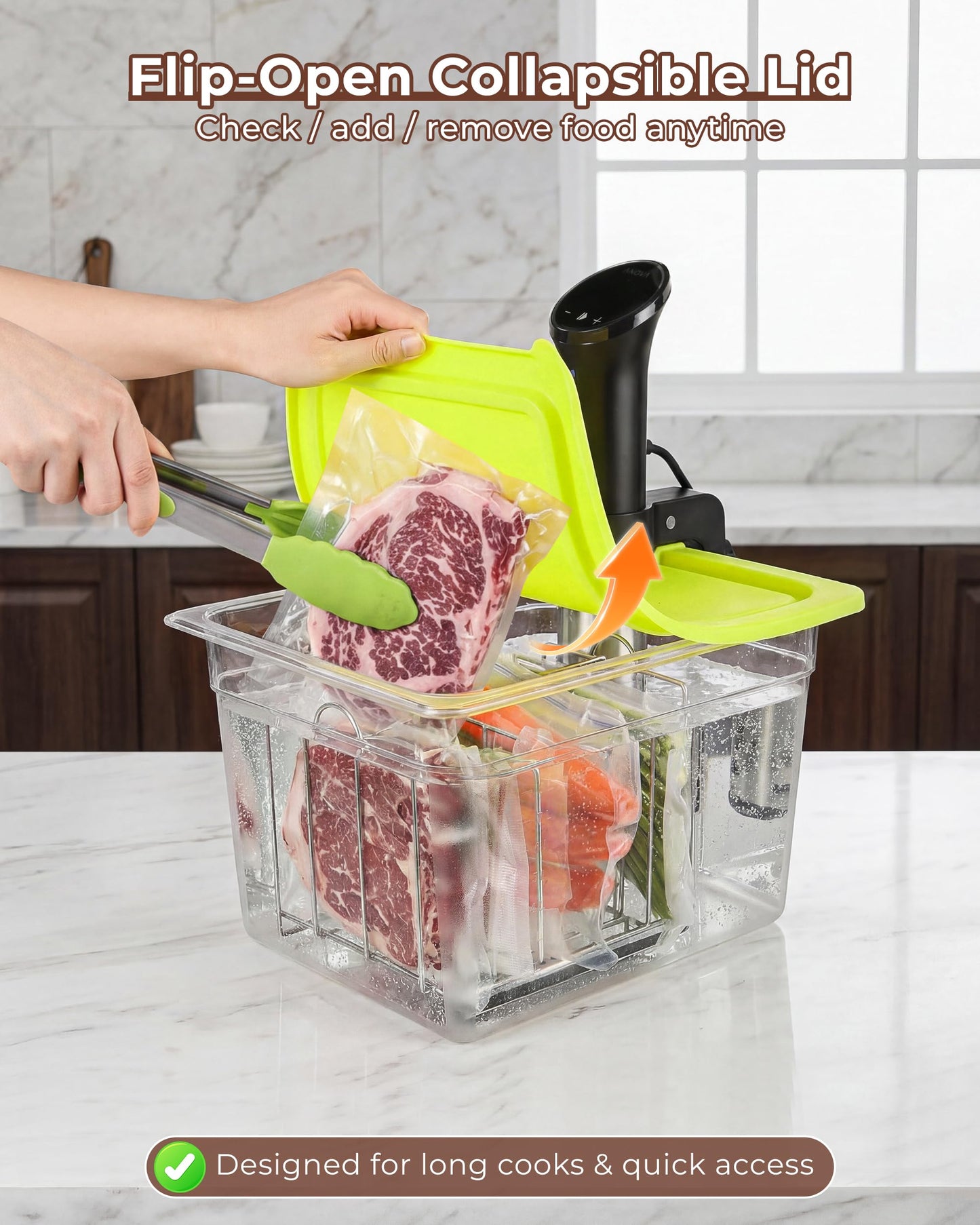 EVERIE 12Qt Sous Vide Container Kit w/Collapsible Lid + Lock-In Divider Rack + Insulating Sleeve – For Long Cooks, Fits Most Clamp-Style Circulators