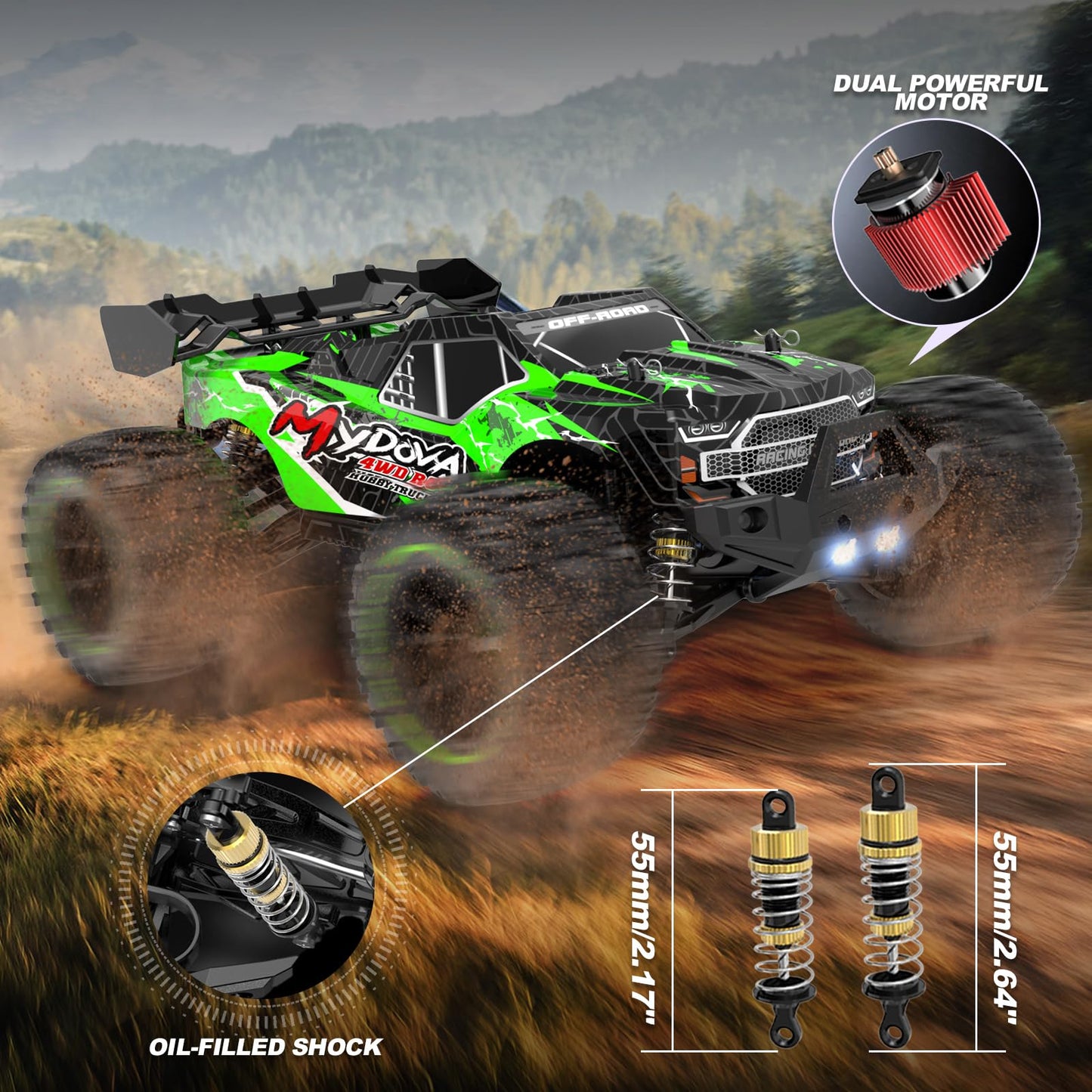 1:14 Scale Fast RC Cars for Adults, 40+KPH High Speed Remote Control Car RC Truggy, 4x4 Off-Road Remote Control Truck, All Terrain Waterproof Electric Car for Snow, Sand, Beach with 2 x 2S Batteries