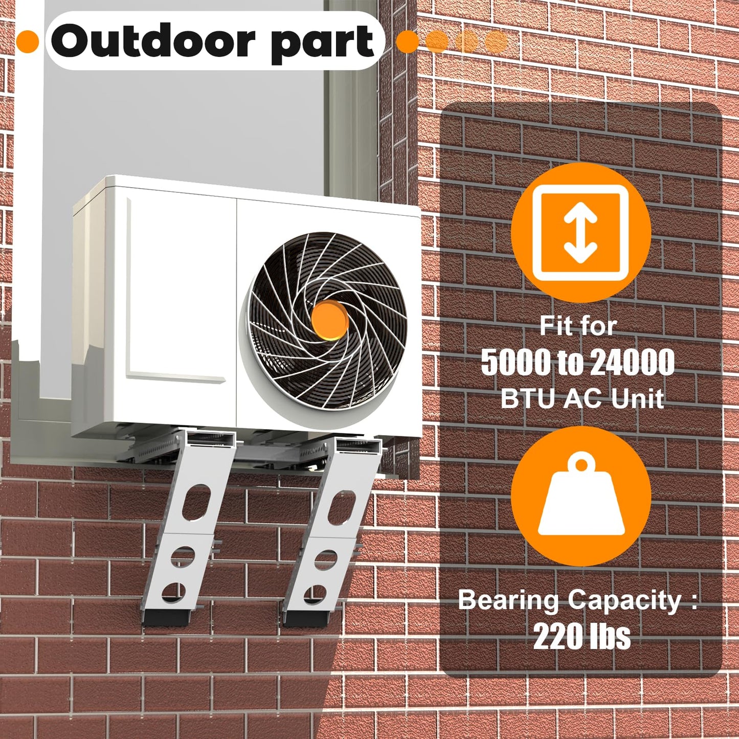 No Drilling Air Conditioner Support Bracket, Adjustable Window AC Bracket Fits Single & Double-Hung Windows, Heavy Duty Steel Holds Up to 220lbs for 5000-24000 BTU Units