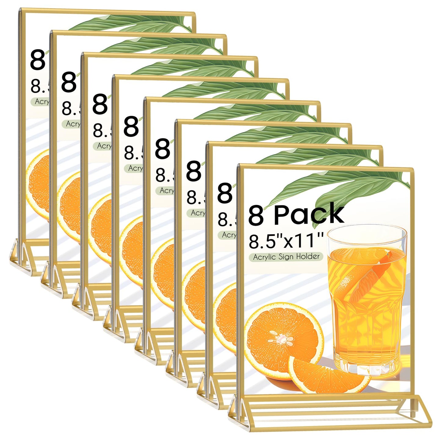 Smarpau 8.5x11 Gold Acrylic Sign Holder, 8 Pack Vertical Double Sided Gold Table Number Holders, Clear Picture Frame Menu Display Stand for Wedding Reception Party Banquet Home Office Restaurant