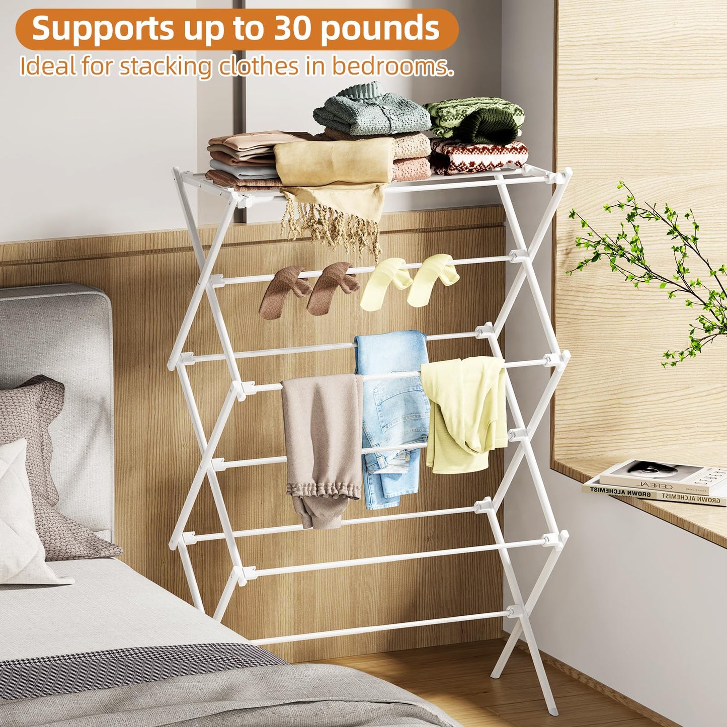 FILROUG Drying Rack Clothing, 3-Tier Clothes Drying Rack Foldable, Antirust Laundry Drying Rack Collapsible Use for Indoor & Outdoor, 11.8" D x 34.6" W x 35.4" H, White