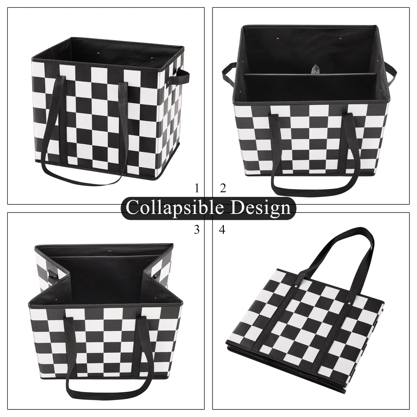 Ohocut Checkered Reusable Grocery Bags Heavy Duty Black and White Checkerboard 3 Pack Foldable Shopping Bags with Handles for Groceries Collapsible Tote