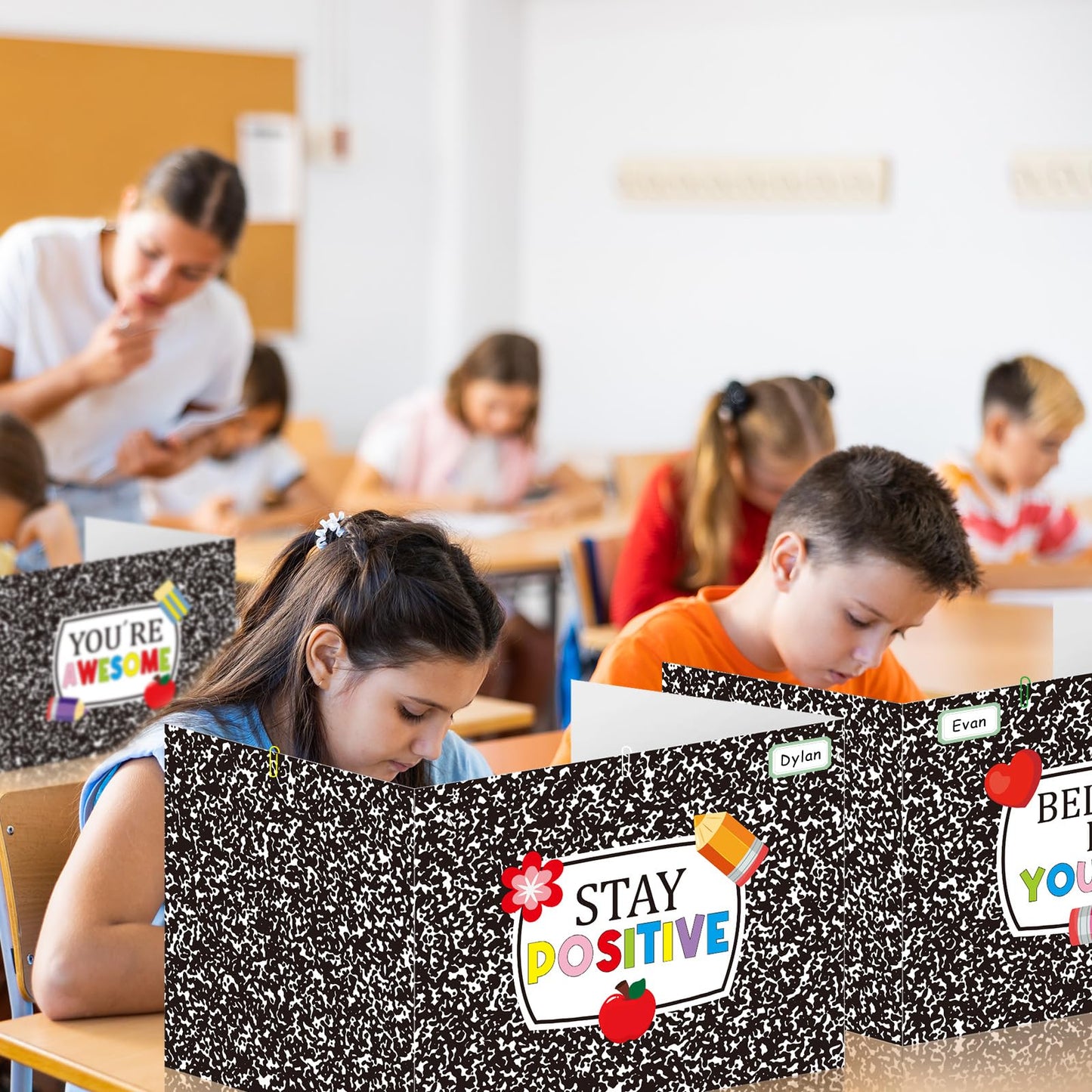 Cinrobiye 24 Pcs Composition Privacy Folders Standard for Students Cardboard Shields Test Privacy Boards Inspirational Words Desk Dividers Shield for Classroom School Study Supplies (Black)
