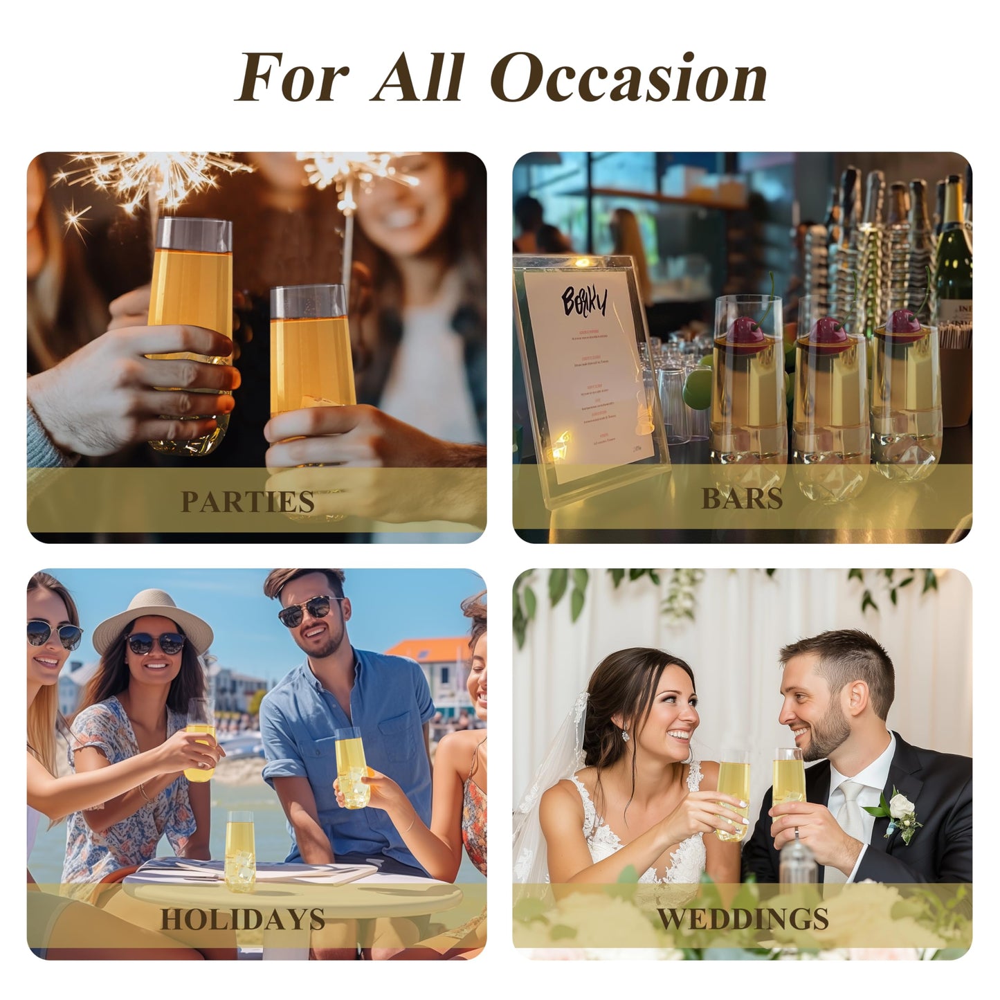 Bestluck 48 Pack 9 oz Stemless Plastic Champagne Flutes, Clear Disposable Champagne Toasting Glasses, Shatterproof and BPA-Free Drinkware for Party & Graduation & Wedding