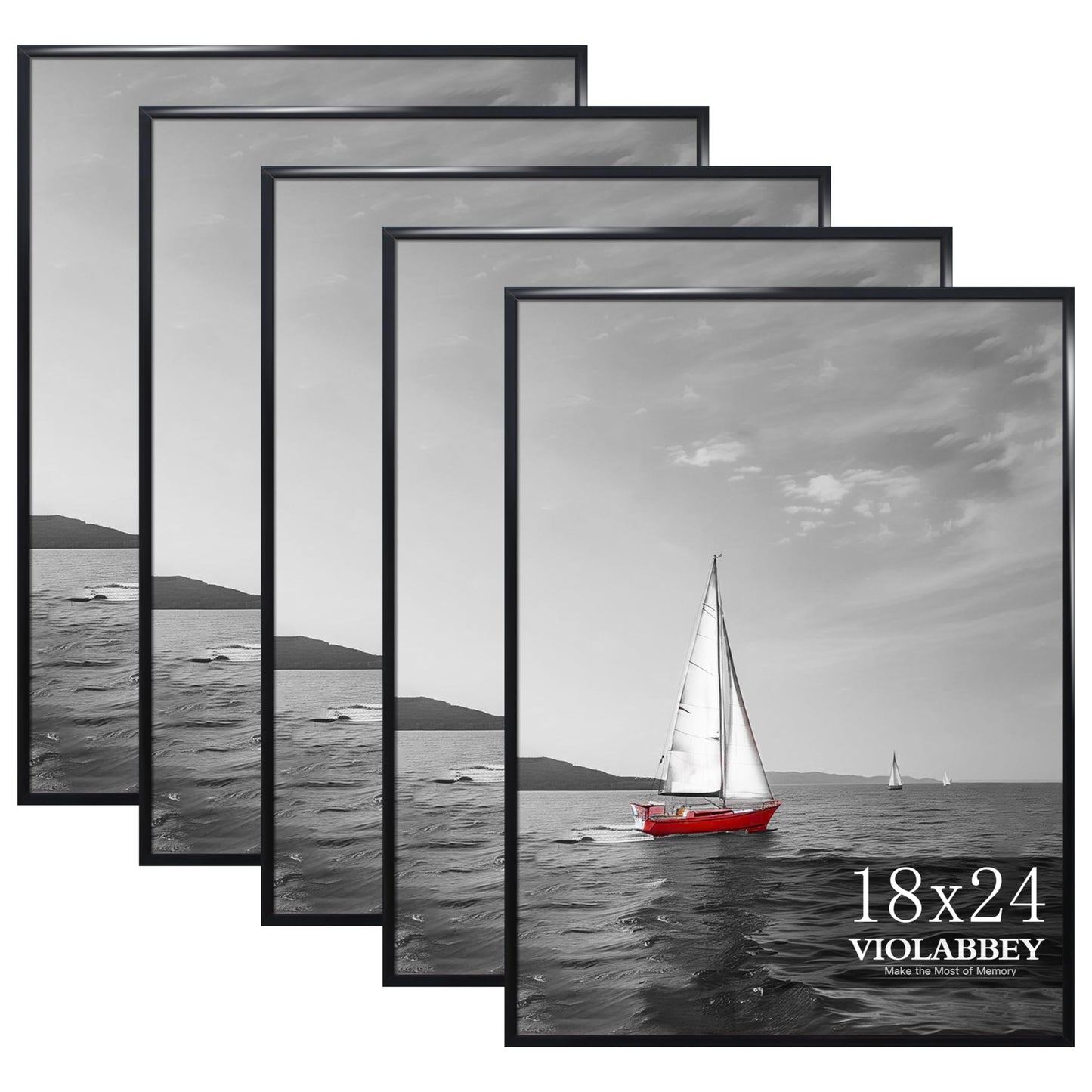 VIOLABBEY 18x24 Frame Set of 5, 18 x 24 Black Poster Frames for Wall Mounting Vertically or Horizontally, Gallery Wall Picture Frame
