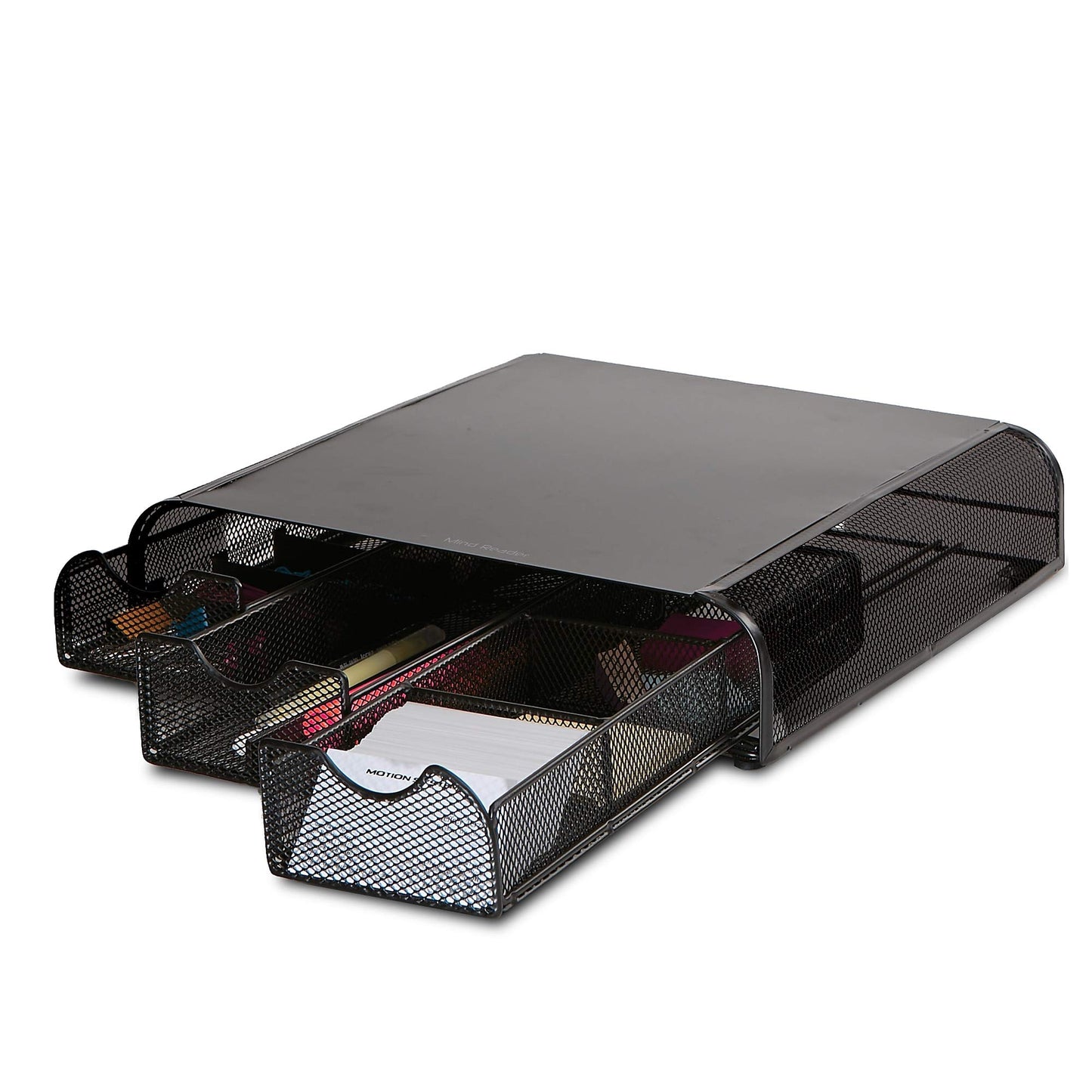 Mind Reader Monitor Stand, Ventilated Laptop Riser, Desktop Organizer, Storage, Metal Mesh, 13.25"L x 12.5"W x 3"H, Black