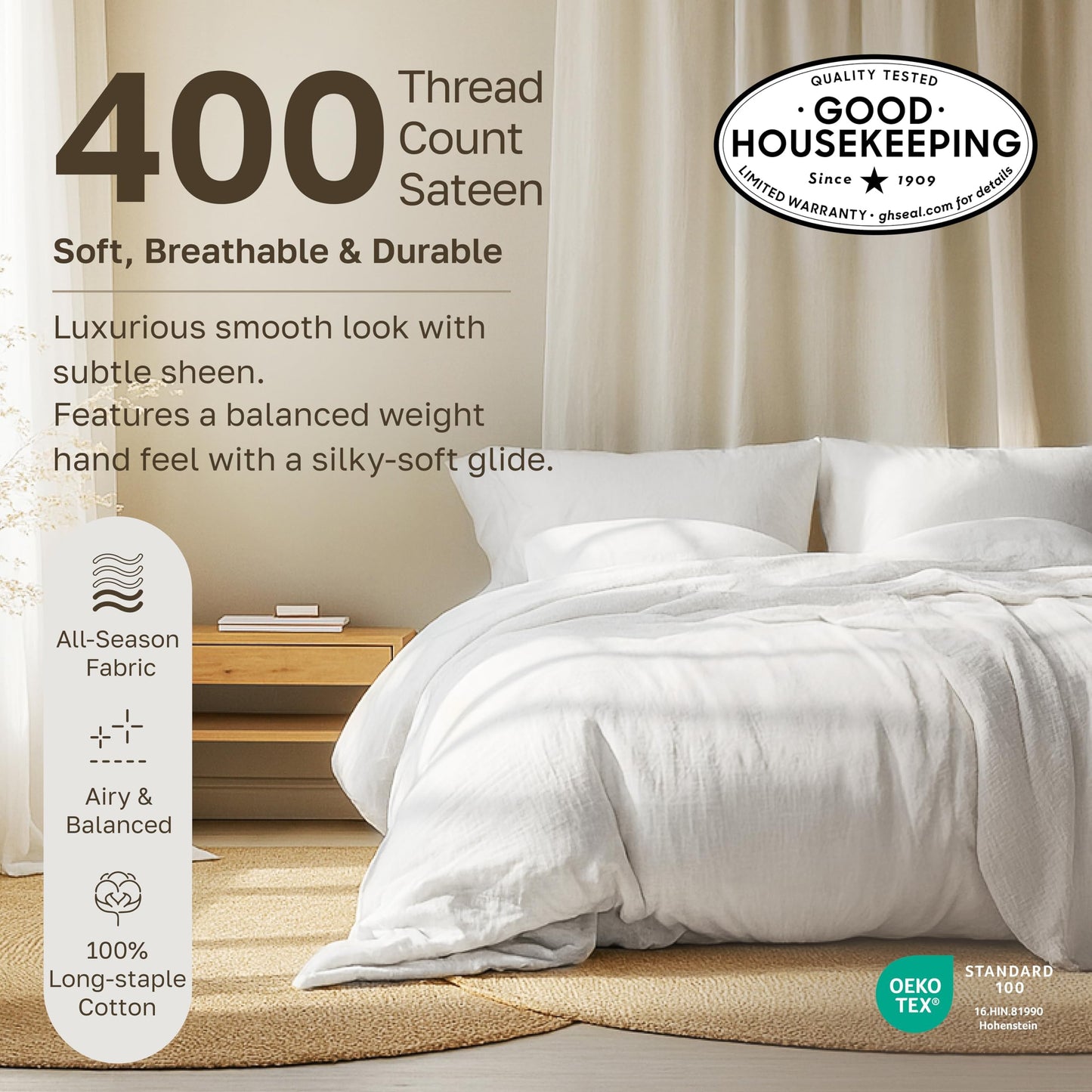 California Design Den Pack of 2 Cotton Twin XL Fitted Sheets, 400 Thread Count 100% Cotton Fitted Sheets Sateen, Twin XL Size Fitted Sheet with Deep Pockets (Bright White)