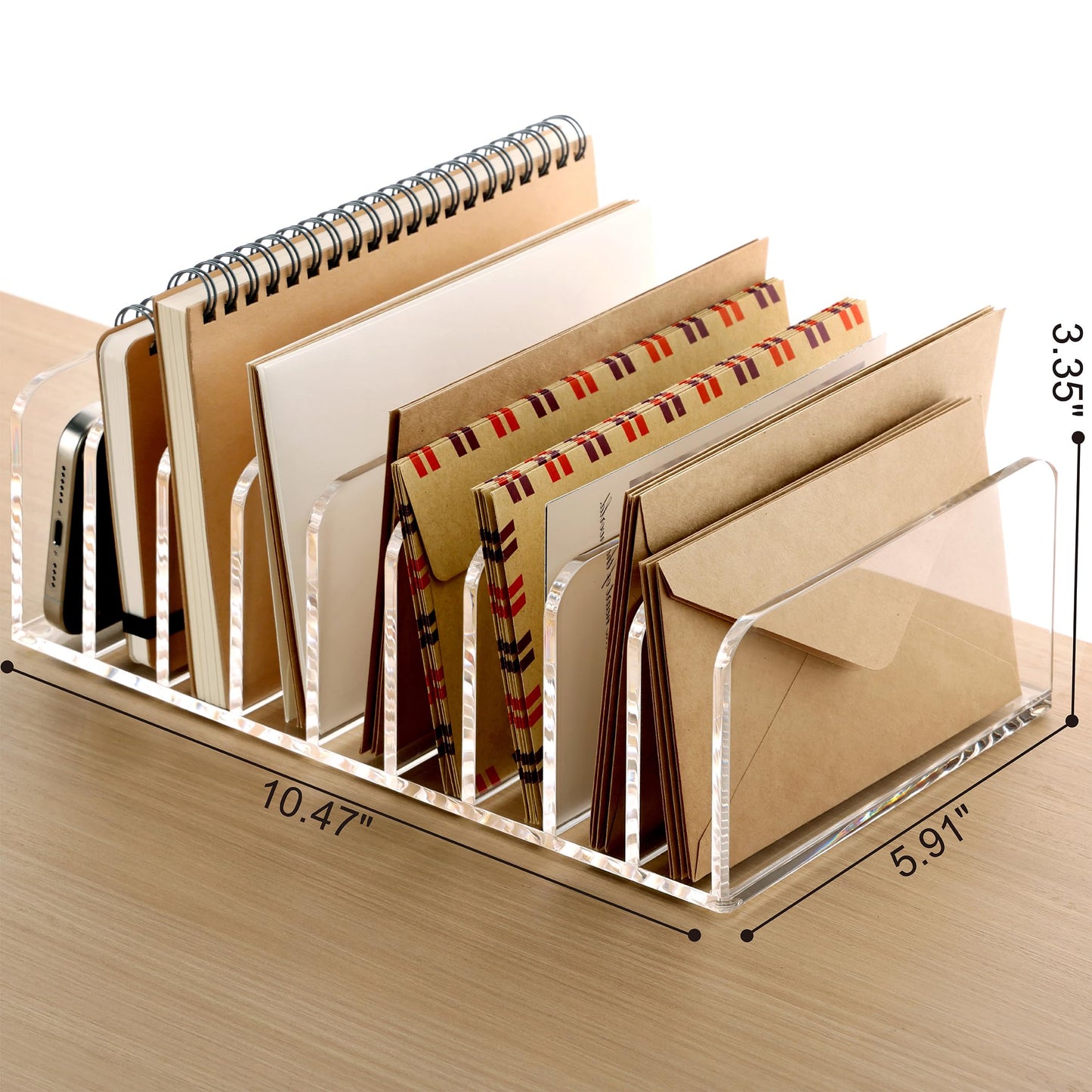 SANRUI Mail Organizer, Clear Acrylic Desk Organizer,Letter Holder for Desk,9-Compartment Small File Holders Paper Organizer Mail Sorter for Office,Home, School