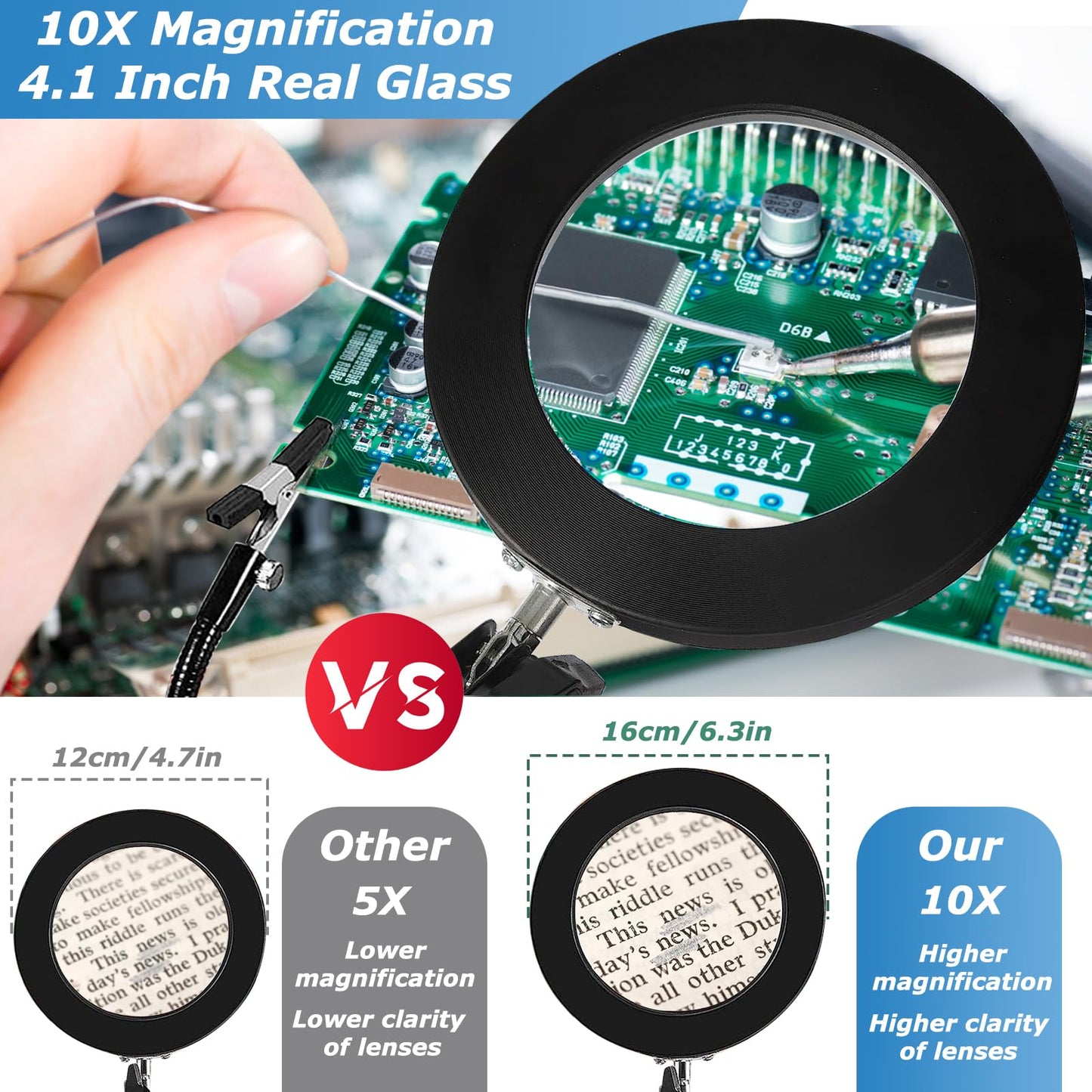 Magnetic Helping Hands Soldering Station, 10X LED Magnifying Lamp Large Soldering Station Kit, 360 Hot Air Gun Holder, 4 Magnetic Third Hand Soldering Tool & PCB Holder for Electronic Repair Soldering
