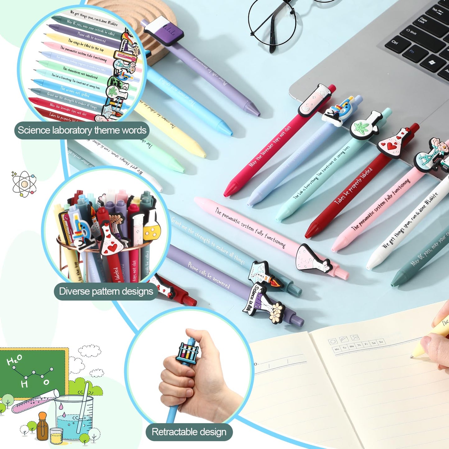 Sayglossy 48 Pcs Lab Week 2026 Science Gifts Black Ink Retractable Ballpoint Pens Science Birthday Party Decorations Chemistry Laboratory Gifts