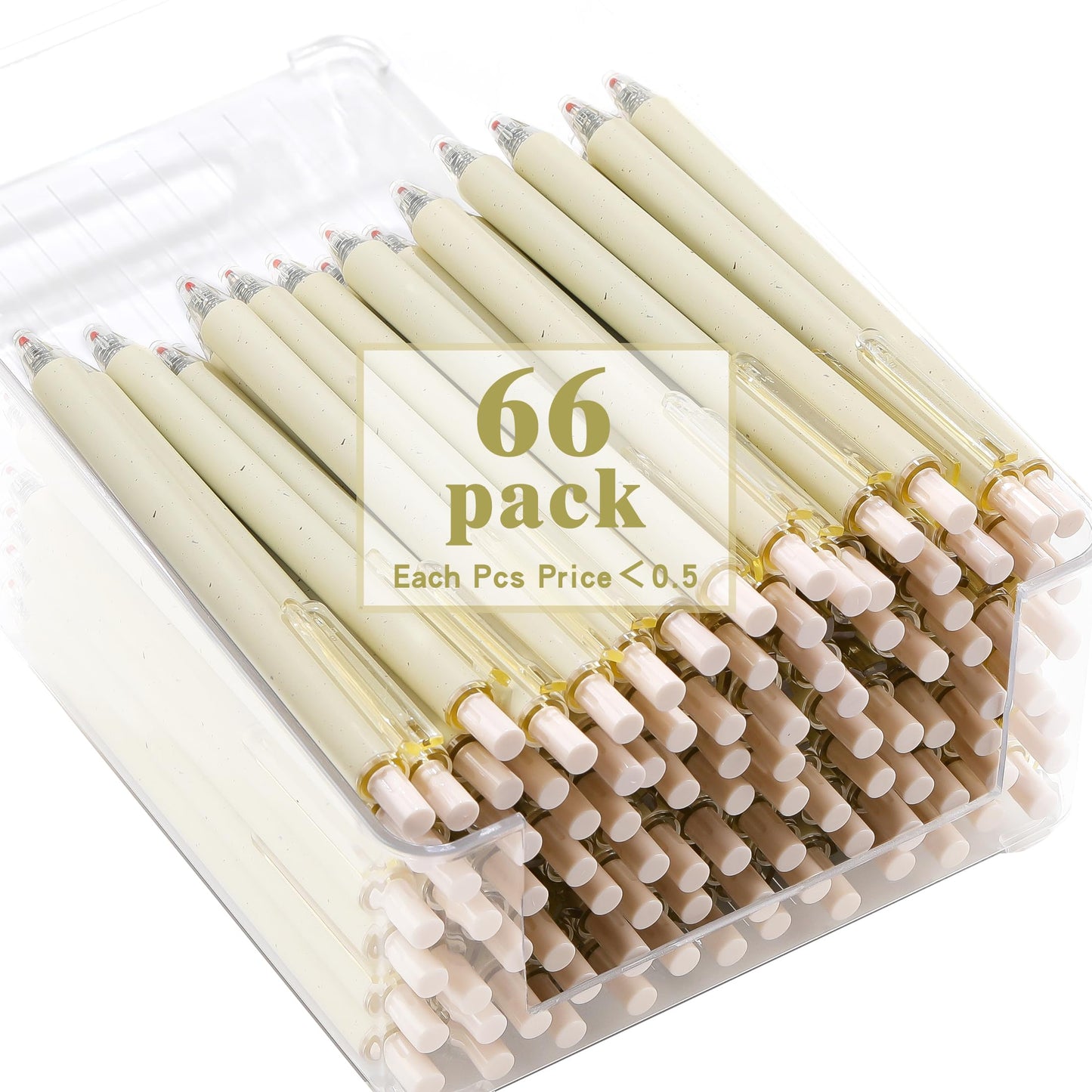 RIANCY 66 Pack Retractable Black Ballpoint Pens Bulk, 0.5mm Fine Point Click Pens, No Bleed No Smear Smooth Writing, Beige Barrel for Teacher Classroom Office School Supplies Wholesale