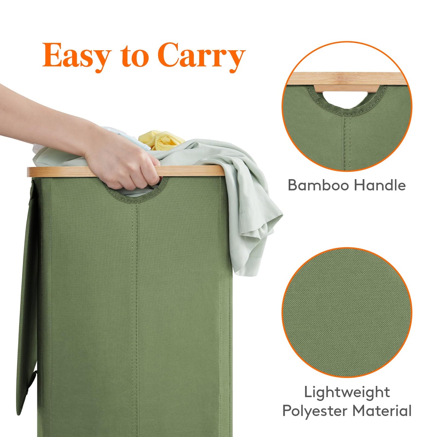 Lifewit 100L Laundry Basket with Lid, Clothes Hampers for Laundry with Bamboo Handles and 1 Removable Bag, Large Foldable Laundry Hamper for Bedroom, Bathroom, Dorm, Laundry Room, Green
