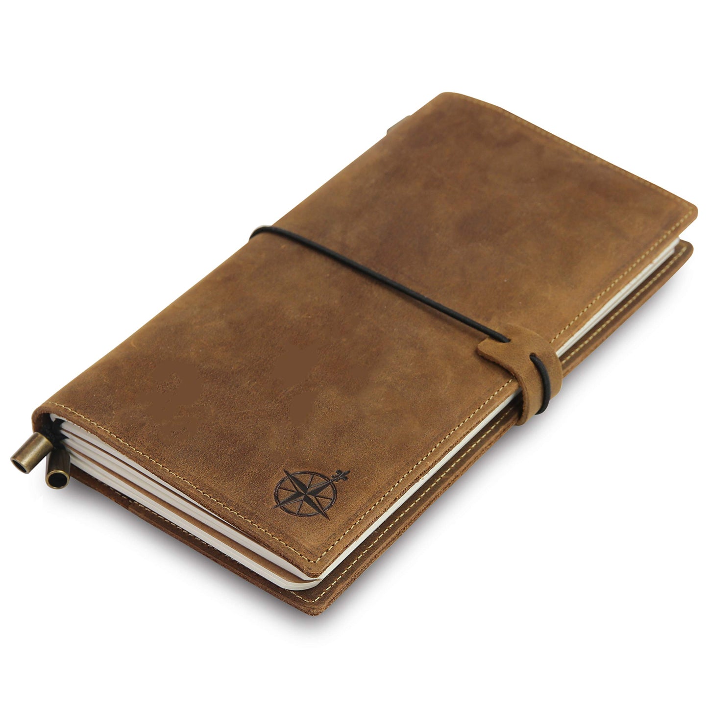 WANDERINGS Regular Size Travelers Notebook with Pockets - 4.5" x 8.5" (11.5 x 22cm) - Refillable Travelers Journal -Leather Journal, Includes 100 GSM Blank Inserts