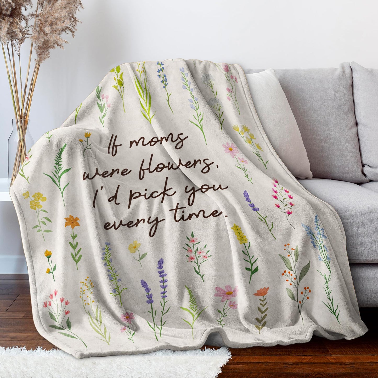 Afterprints Gifts for Mom Blanket, Mom Birthday Gift, Mother Gifts from Daughter Son, Best Mommy Presents, Soft Throw Blankets with Floral Printed 50'' x 60''