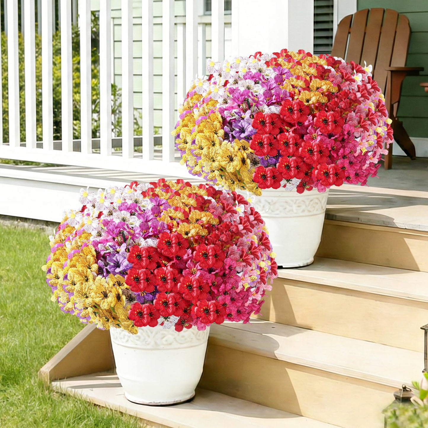 Powbrace 60 Pack Artificial Flowers Outdoor, Faux Silk Flowers for Outdoors Outside Front Porch Hanging Planter Window Box Garden Decoration(Mixed)