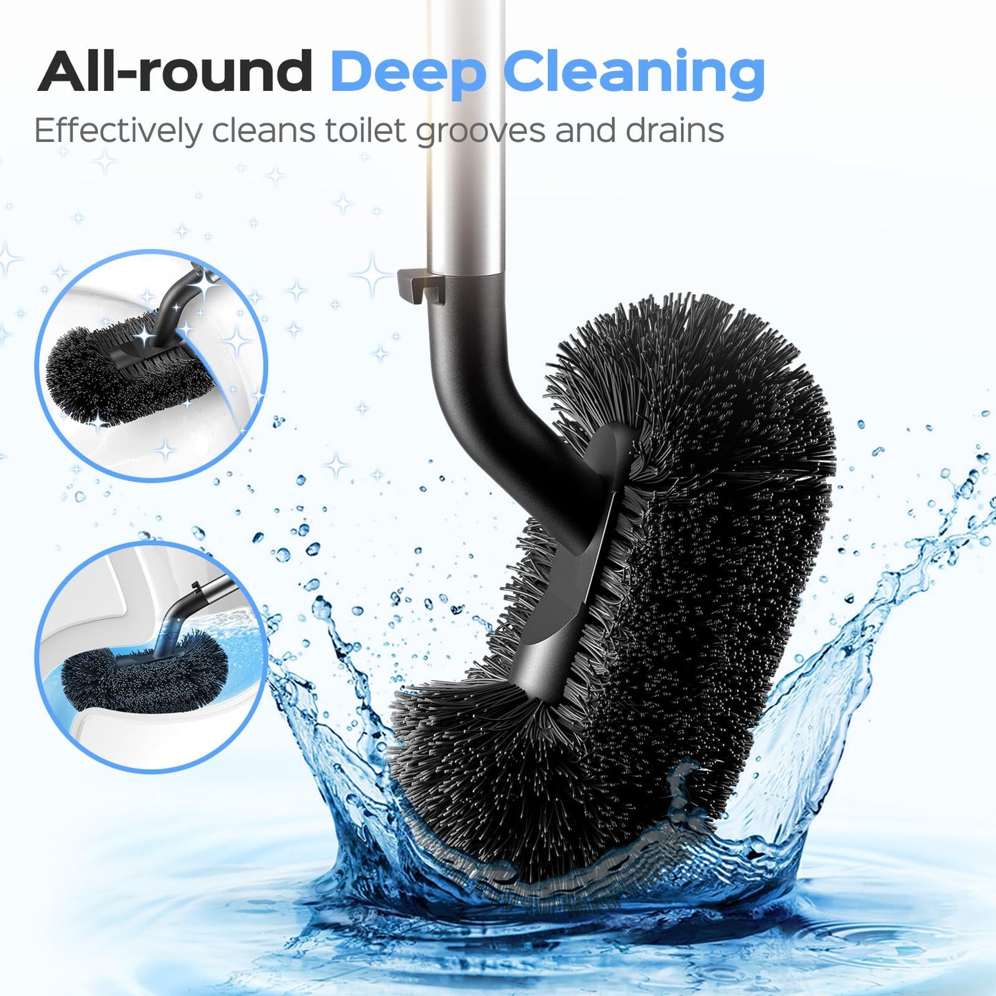 HAMITOR Toilet Plunger and Brush Set: 2 Pack 2 in 1 Stainless Steel Rustproof Combo with Curved Bristles - Heavy Duty Toilet Unclogging for Family Bathroom - Compact Apartment Cleaning Accessories