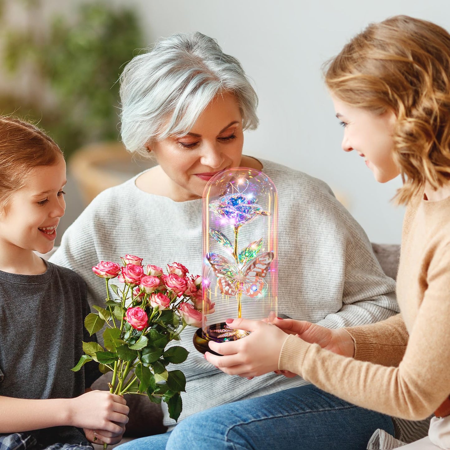 Mothers Day Flowers Gifts for Mom Women Birthday Gift, Galaxy Glass Rose Forever Eternal Crystal Rose in Glass Dome with Butterfly Mother's Day Roses Gifts for Mom Daughter Wife Women Grandma Colorful