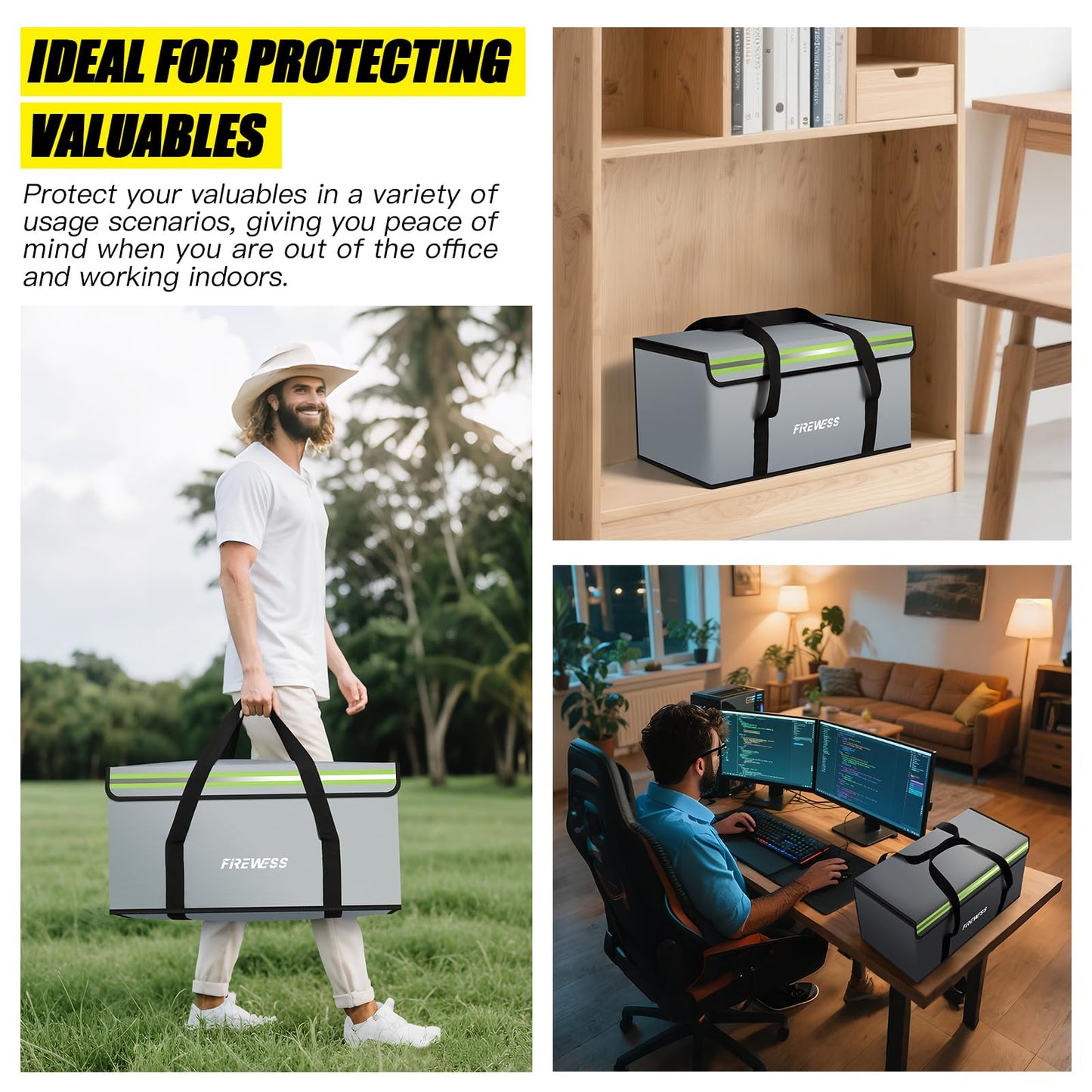 Large Fireproof Safe Bag, 24x12x12'' Fireproof Document Bag, Large capacity waterproof storage bag with reflective strips, Firesafe Box for File,Cash,Passport,Keys