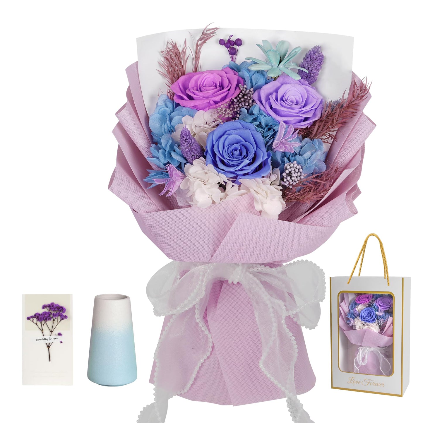 Childom Mothers Day Rose Gifts for Mom,Birthday Gifts for Women,Preserved Flowers for Delivery,Mothers Day Flowers Gift for Wife,Grandma,Purple Real Roses Bouquets for Her,Anniversary,Valentines Gifts