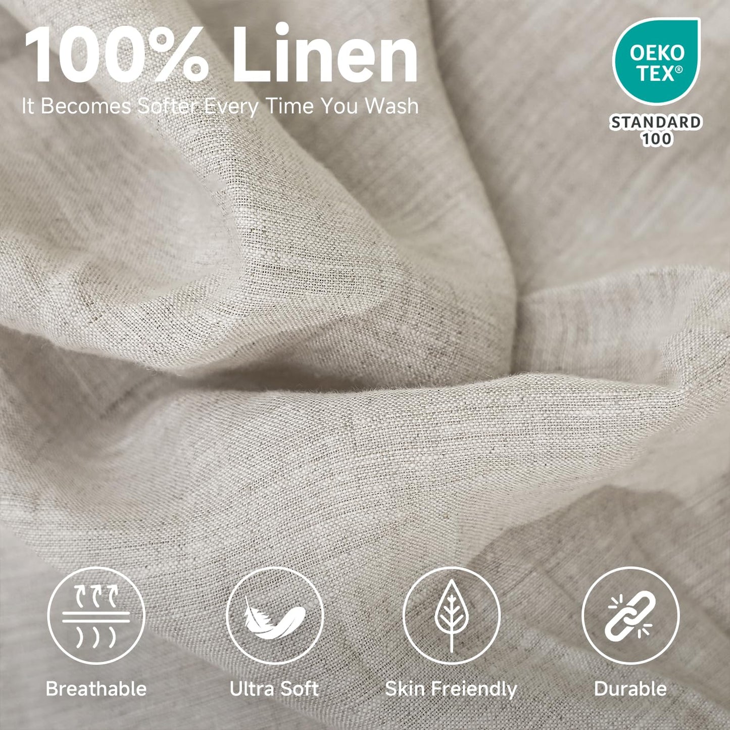 Simple&Opulence 100% Linen Fitted Sheet Twin(1 Piece), 14 Inch Deep Pocket Mattress Cover Natural French Flax Stone Washed Farmhouse Soft Breathable Bottom Sheets-Linen