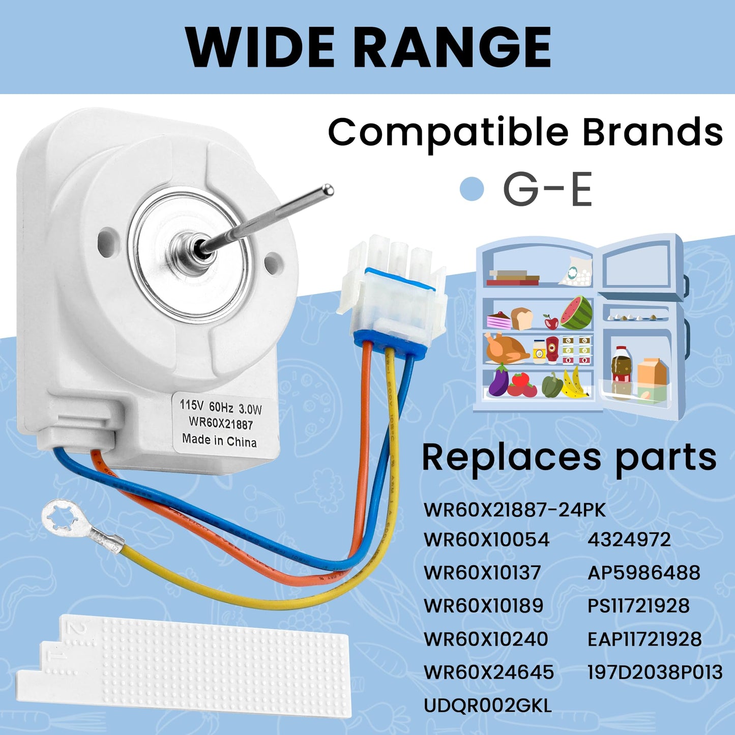 WR60X21887 Refrigerator Evaporator Fan Motor Compatible with GE Refrigerator - Replaces WR60X10137 WR60X10054 WR60X10189 WR60X10240 WR60X24645 by AMI PARTS