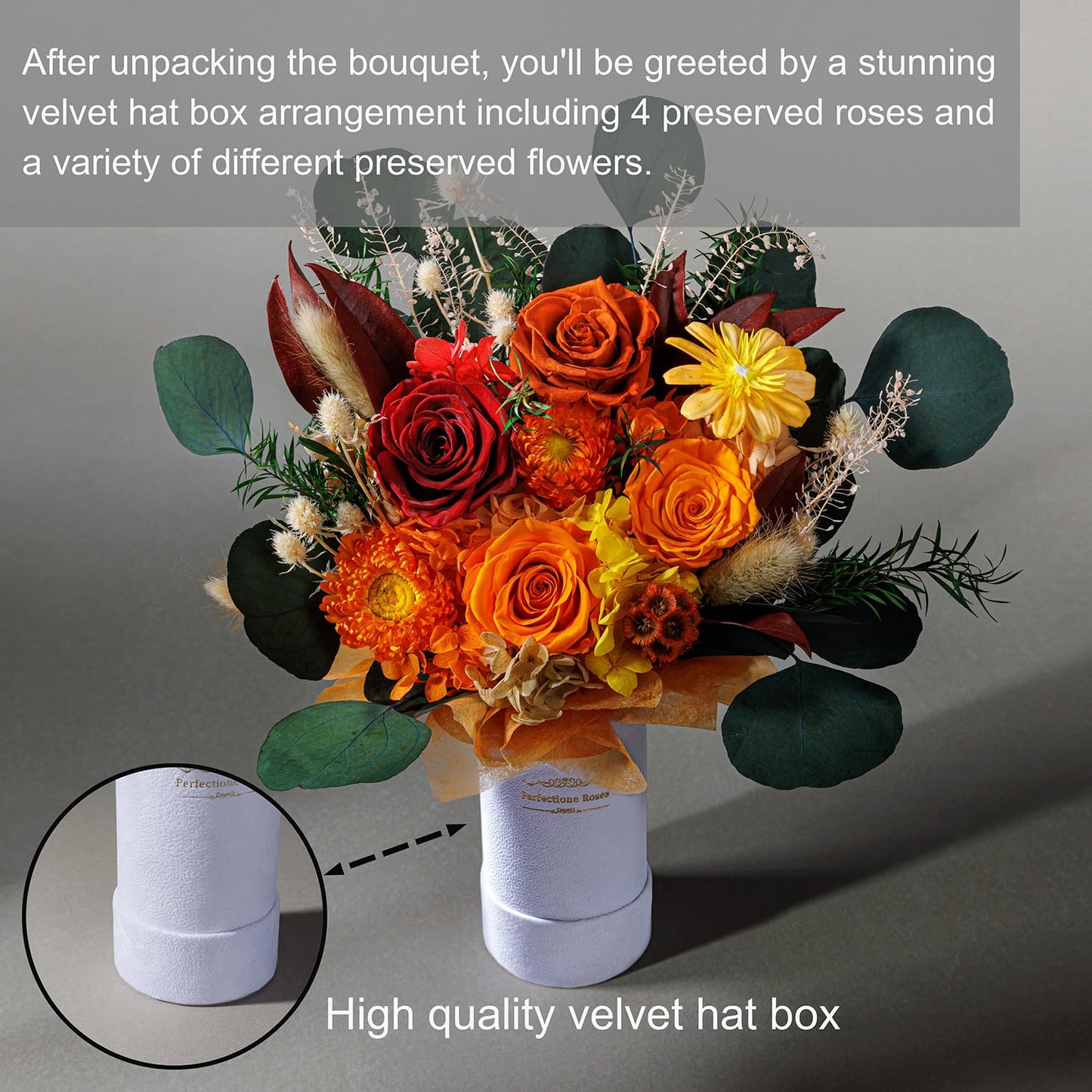Perfectione Roses 4 Roses Mixed Bouquet for Mother's Day, Fall Flowers for Delivery, Preserved Flowers Birthday Gift for Women Mom Wife Grandma Her, Fall