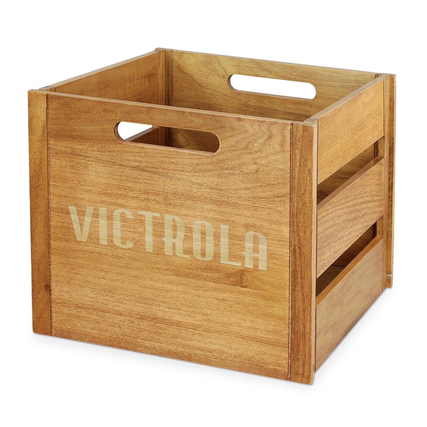 Victrola Wooden Record Crate – Tabletop Vinyl Album Holder, No-Tool Assembly, Holds Over 50 Records, Real Wood Construction, Elegant Design (Natural Wood)