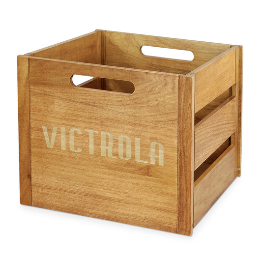 Victrola Wooden Record Crate – Tabletop Vinyl Album Holder, No-Tool Assembly, Holds Over 50 Records, Real Wood Construction, Elegant Design (Natural Wood)