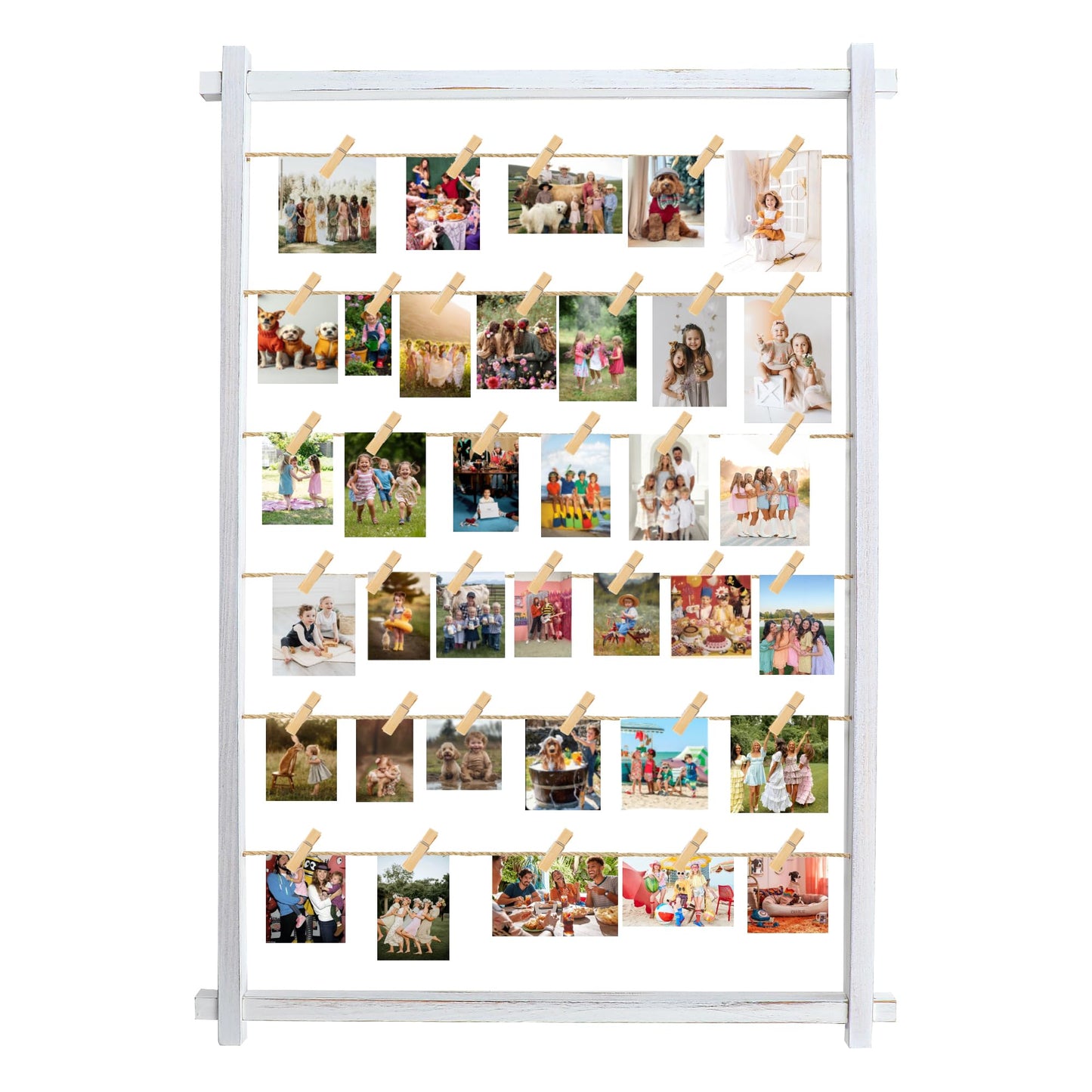 Collage Picture Frame,Photo Display Board with Clips,Hanging Pictures Frames Photos Wall Decor for Wedding Graduation Party Birthday Greeting Letter Christmas Cards Holder Organizer,39 inch(White)