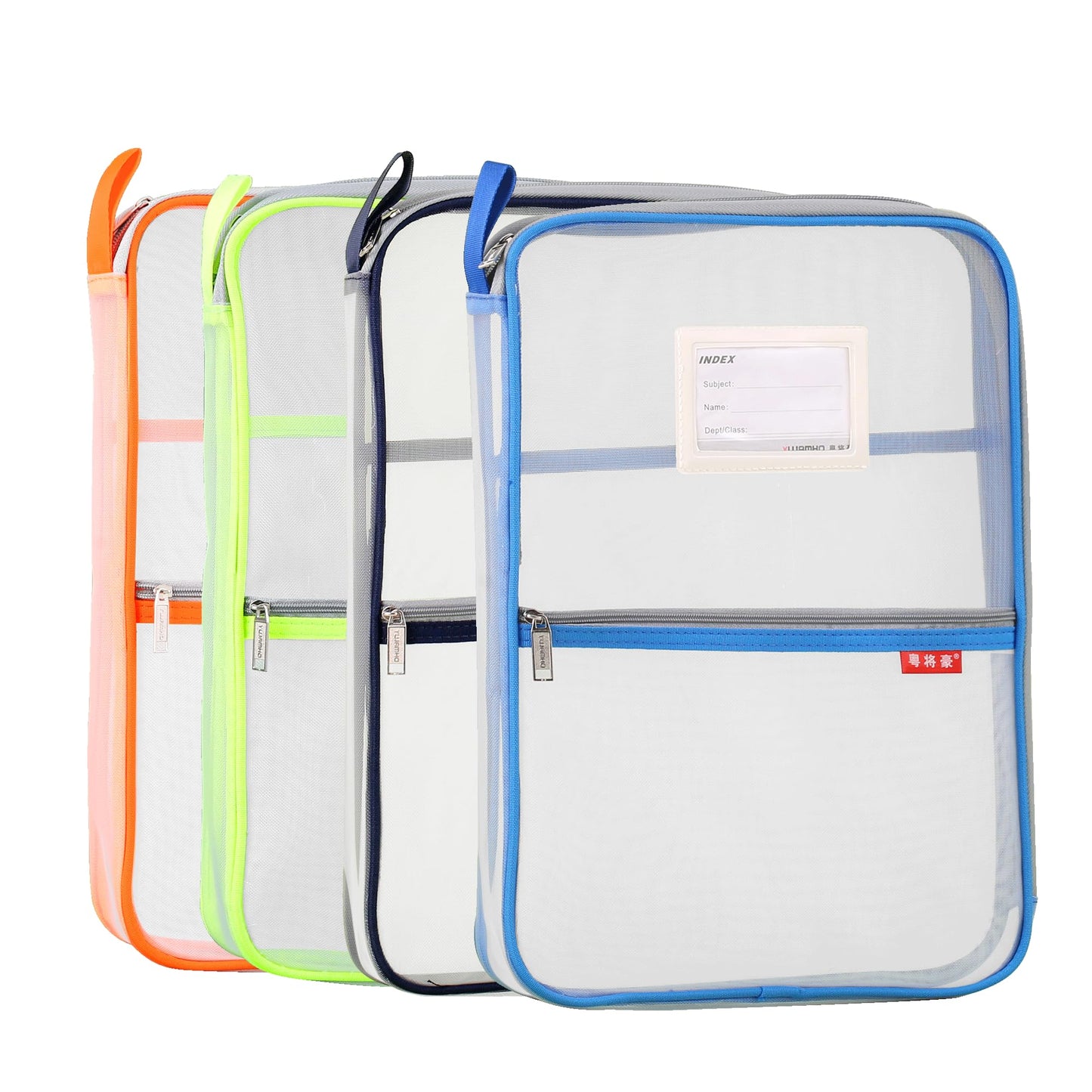 Pendancy Mesh Zipper Pouch 14.8x10.8 in Transparent Lightweight Nylon File Folders, A4 Size Multi-layer Subject Document Organizer Accessories Storage bag for Office and School Supplies(4 PCS)